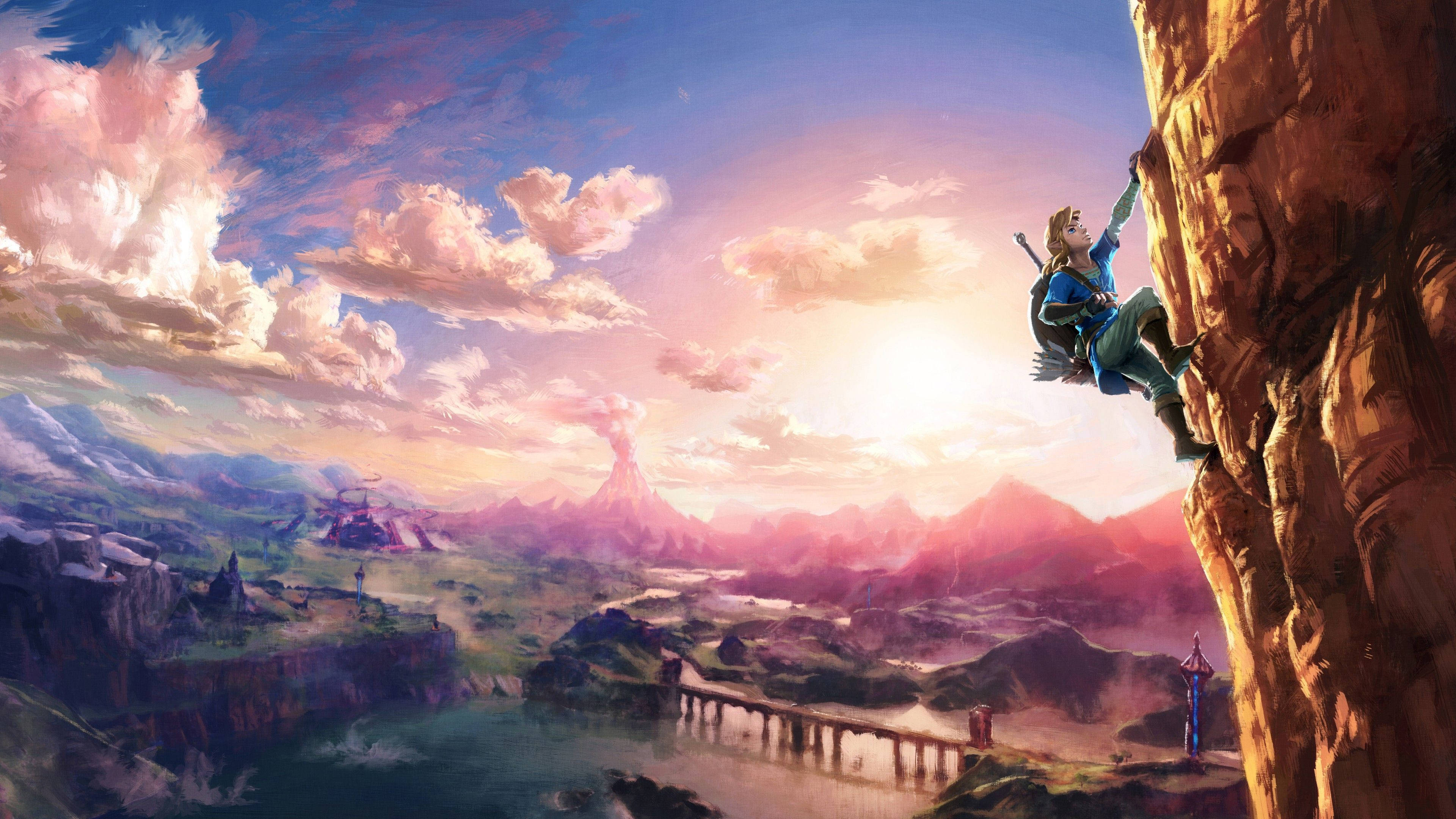 Legend Of Zelda Breath Of The Wild, sunset, rugged cliff, 4K Desktop Wallpaper
