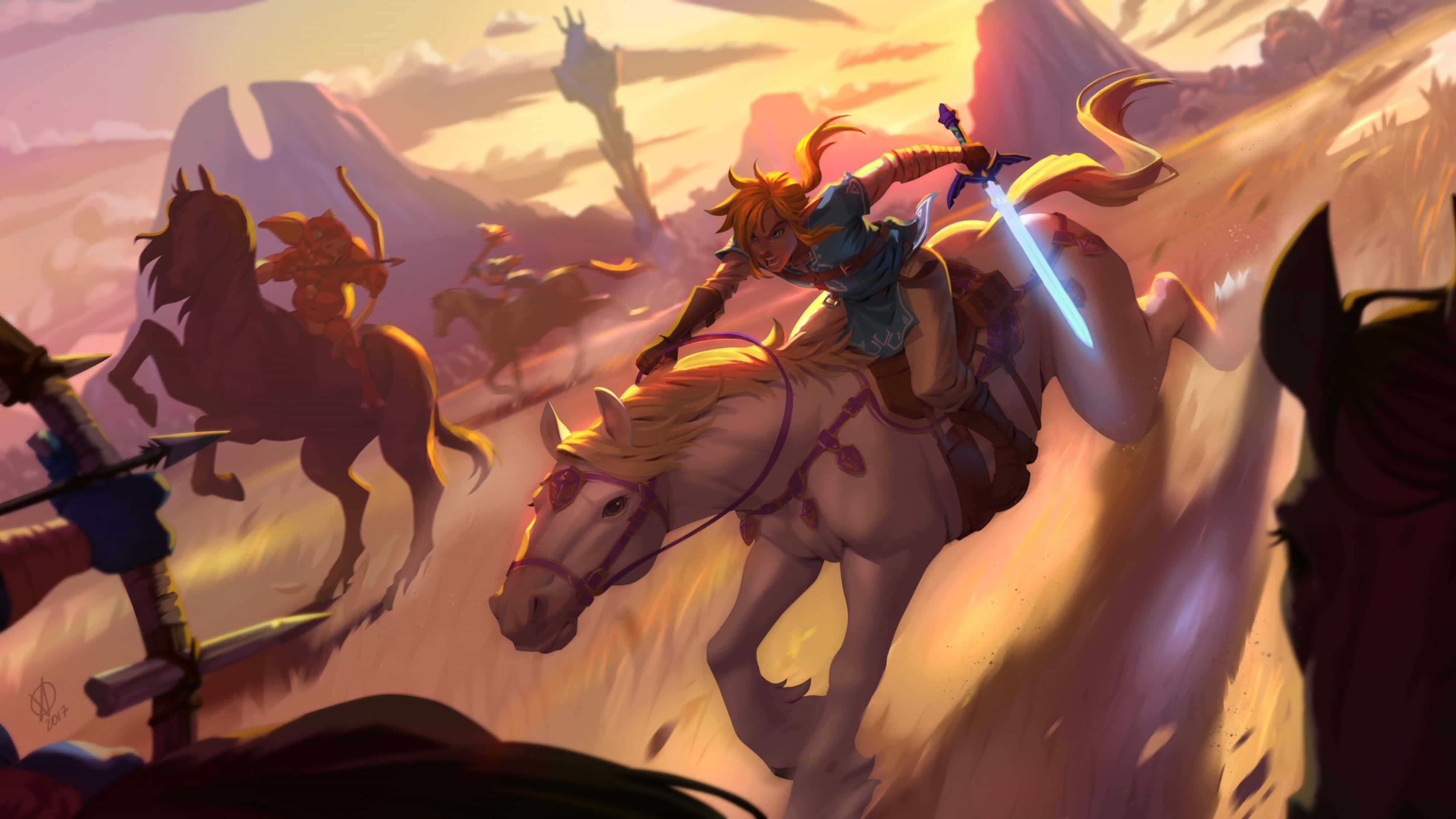 Zelda Breath Of The Wild, warrior, white horse, 4K Desktop Wallpaper
