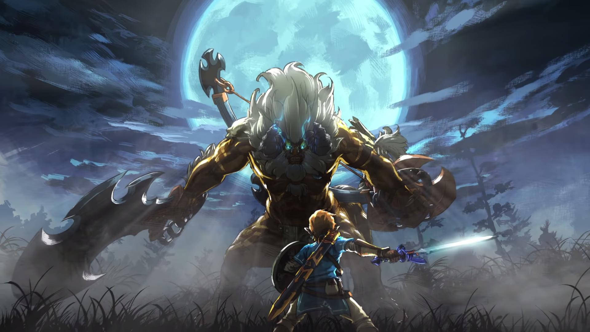 The Legend of Zelda: Breath of the Wild, blue armor, towering armored beast, Full HD Desktop Wallpaper