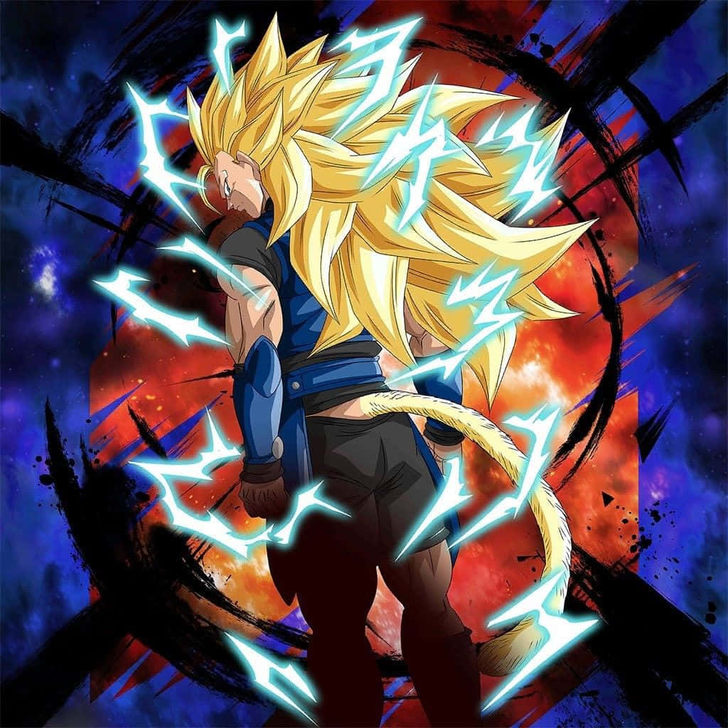 Legendary Super Saiyan, spiky blonde hair, blue aura, SD Desktop Wallpaper