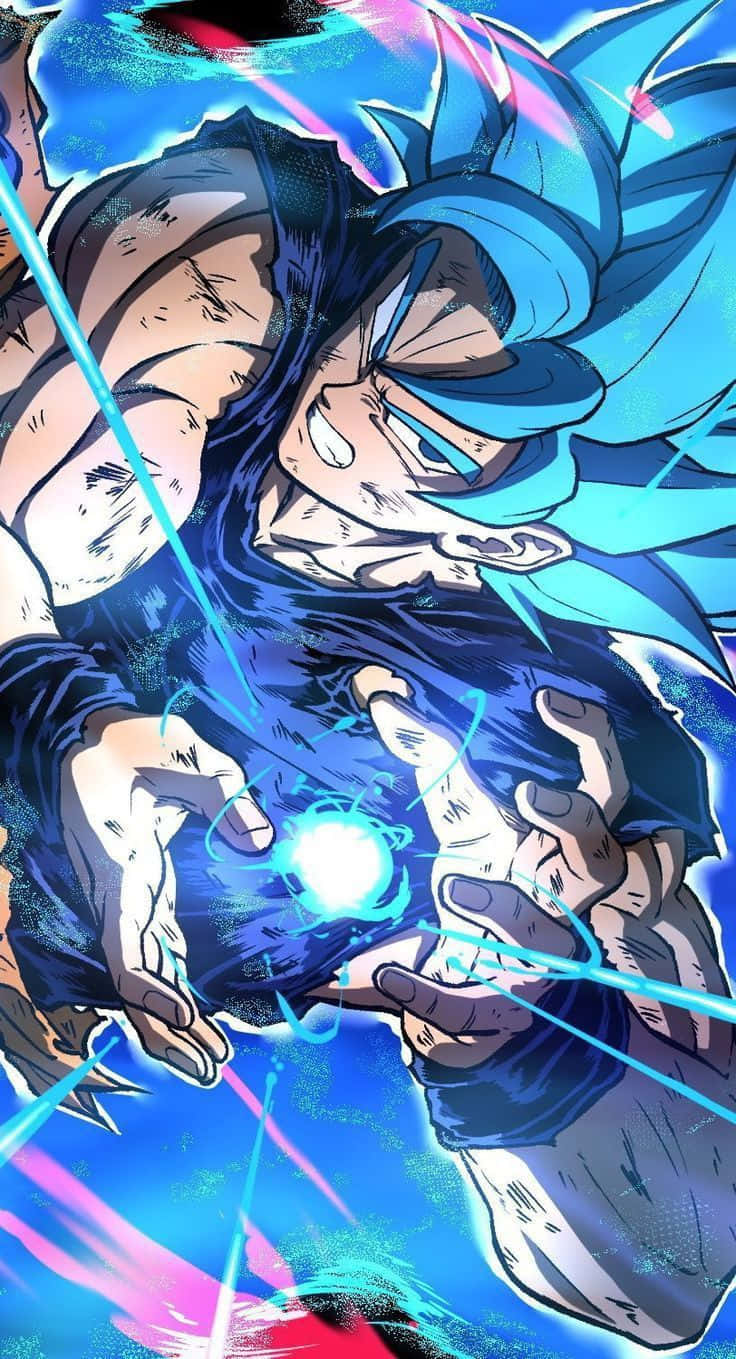 Legendary Super Saiyan, spiky blue hair, glowing energy, HD Phone Wallpaper
