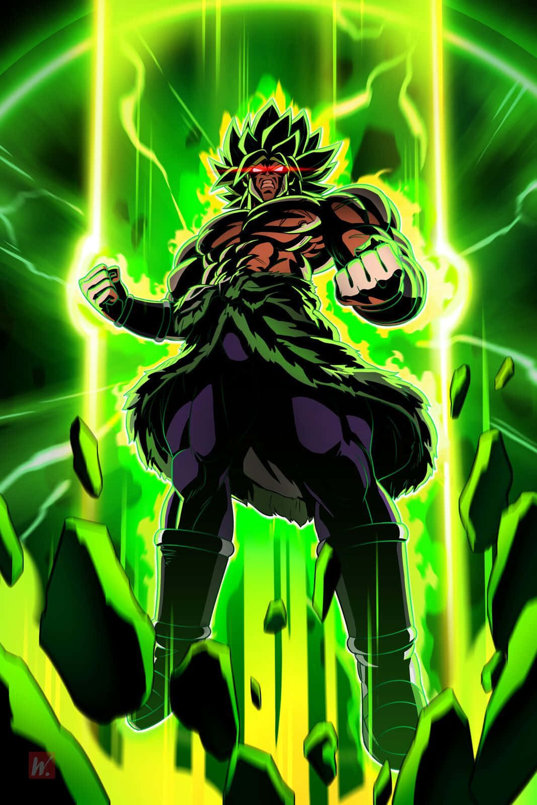Legendary Super Saiyan, spiky hair, glowing green aura, HD Phone Wallpaper