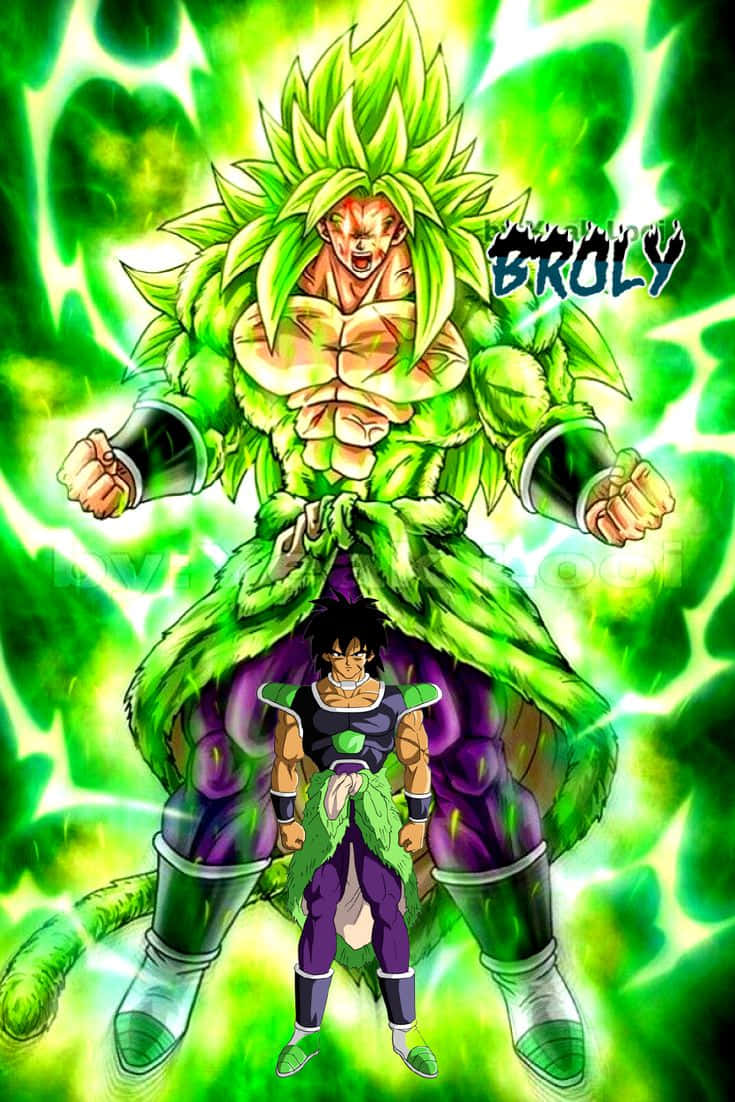 Legendary Super Saiyan, green-haired anime warrior, glowing aura, SD Phone Wallpaper