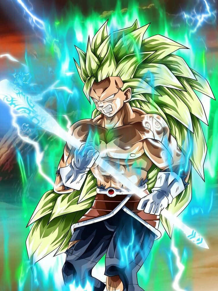 Legendary Super Saiyan, green spiky hair, electric energy, SD Phone Wallpaper