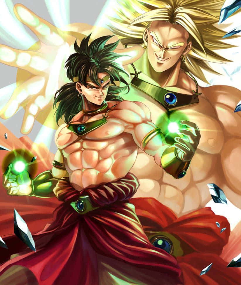 Legendary Super Saiyan, anime warriors, glowing green energy orbs, SD Phone Wallpaper