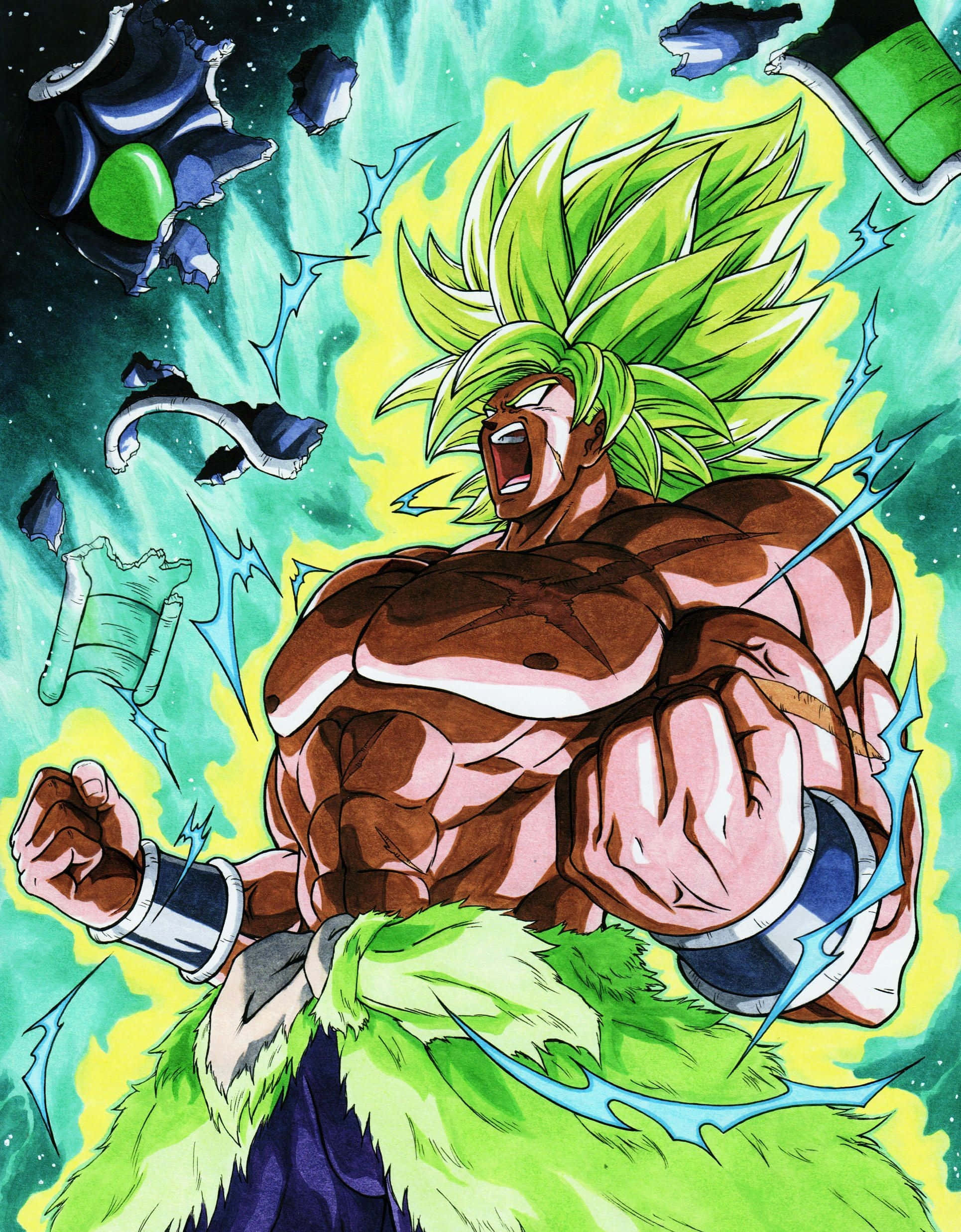 Legendary Super Saiyan, green-haired anime warrior, cosmic backdrop, Full HD Phone Wallpaper