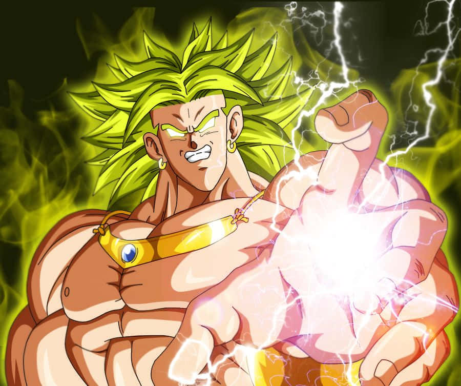 Legendary Super Saiyan, spiky green hair, lightning energy, SD Desktop Wallpaper