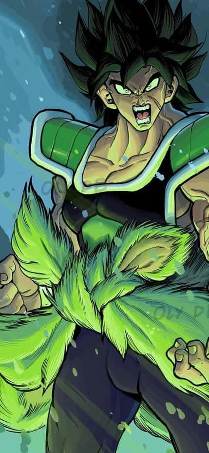 Legendary Super Saiyan, green-haired anime warrior, glowing eyes, SD Phone Wallpaper