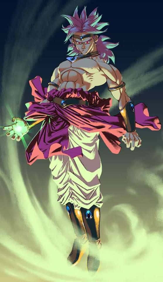 Legendary Super Saiyan, spiky pink hair, swirling green energy, SD Phone Wallpaper