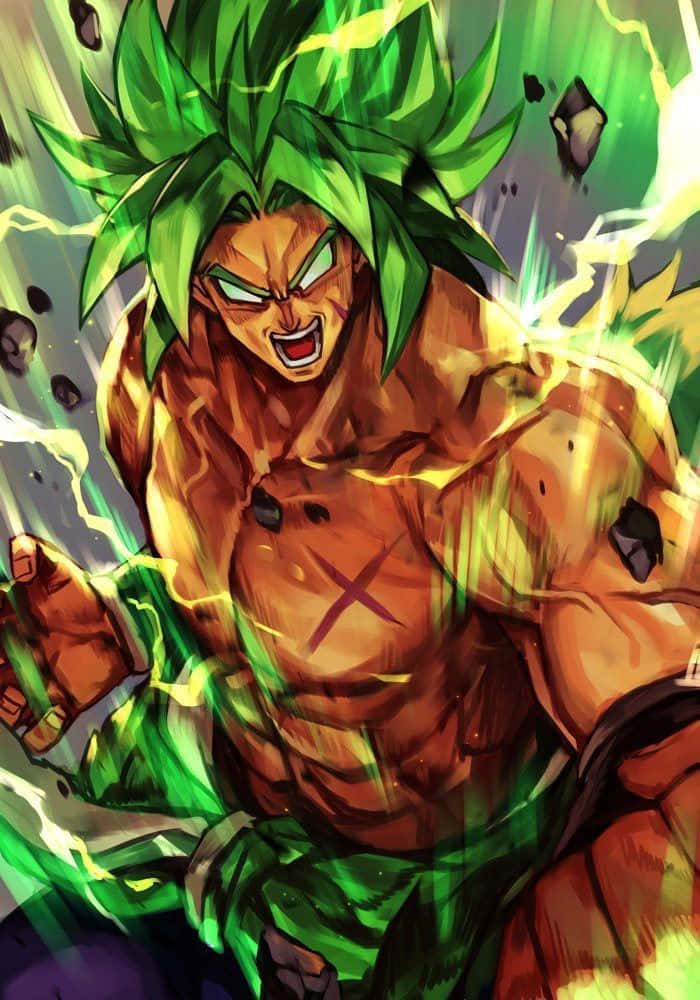 Legendary Super Saiyan, spiky green hair, glowing aura, SD Phone Wallpaper