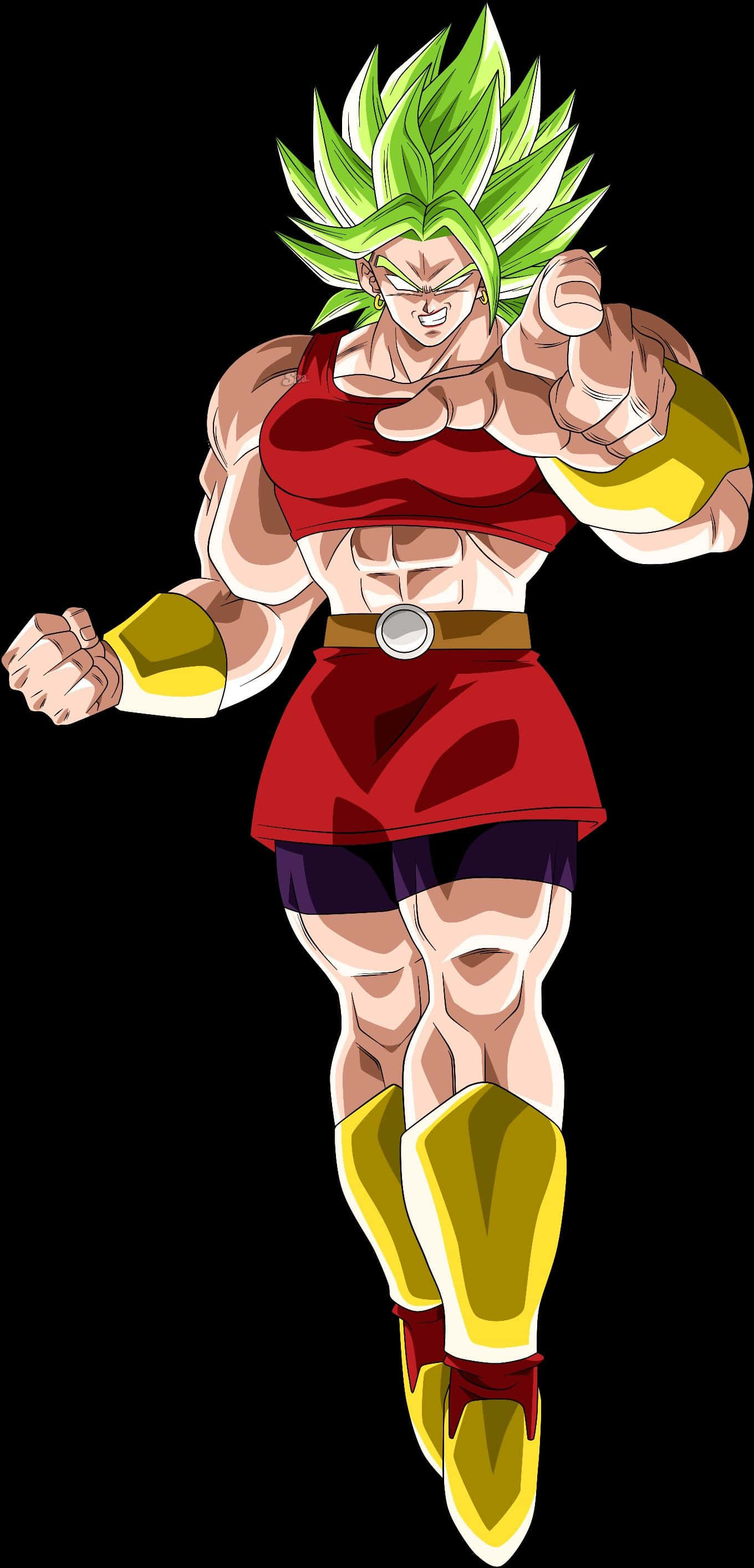 Legendary Super Saiyan, spiky green hair, red outfit, 2K Phone Wallpaper