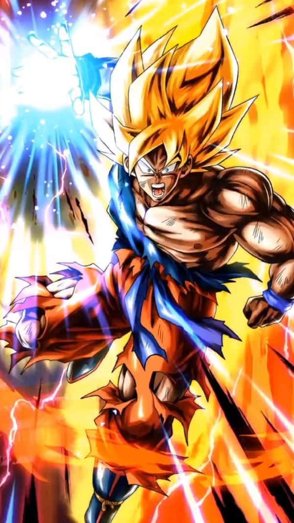 Legendary Super Saiyan, golden hair, blue energy blast, SD Phone Wallpaper