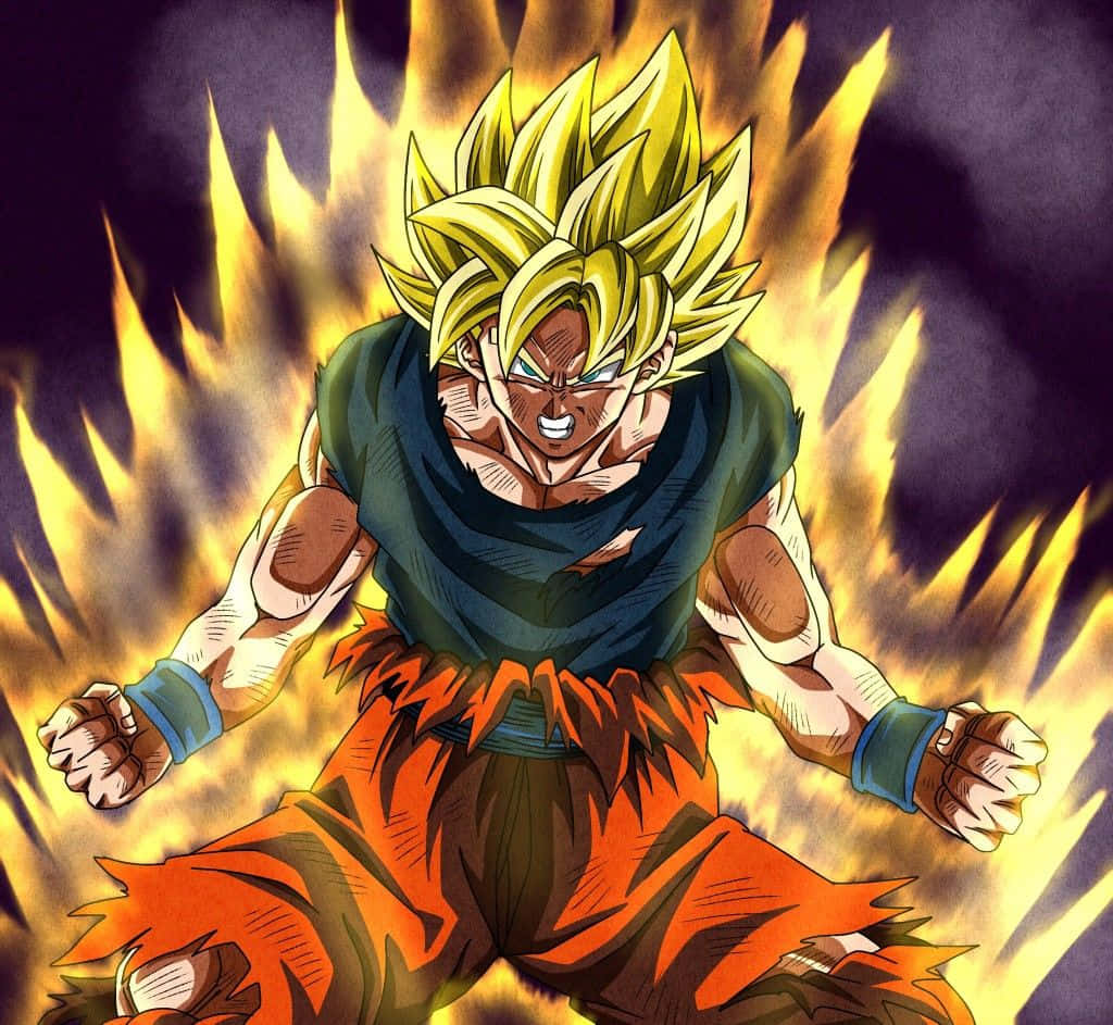 Legendary Super Saiyan, spiky golden hair, orange pants, SD Desktop Wallpaper