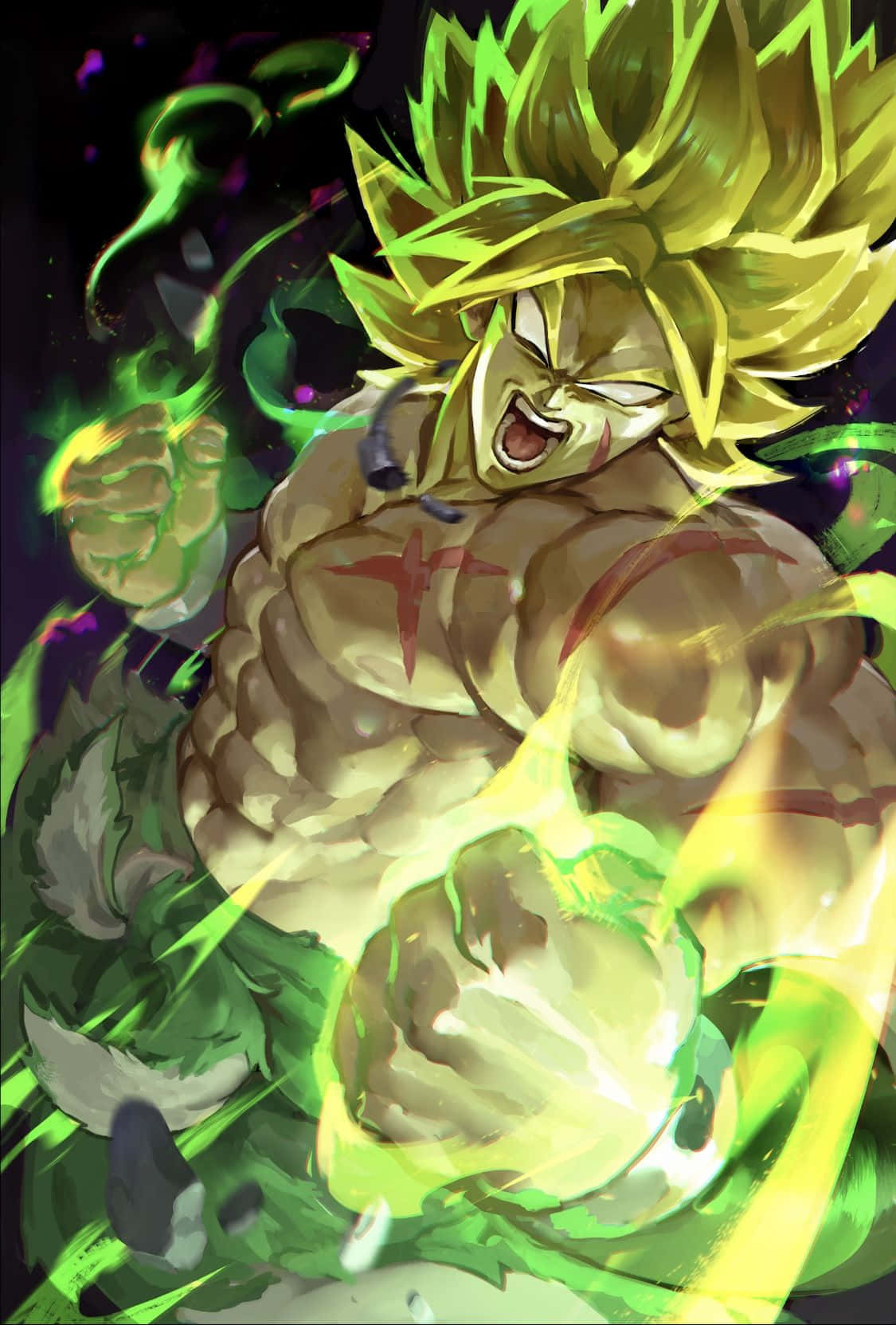 Legendary Super Saiyan, spiky golden hair, green energy, HD Phone Wallpaper