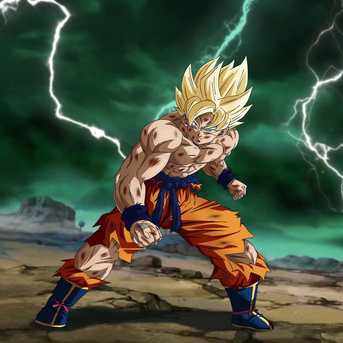 Legendary Super Saiyan, spiky golden hair, stormy green sky, SD Desktop Wallpaper