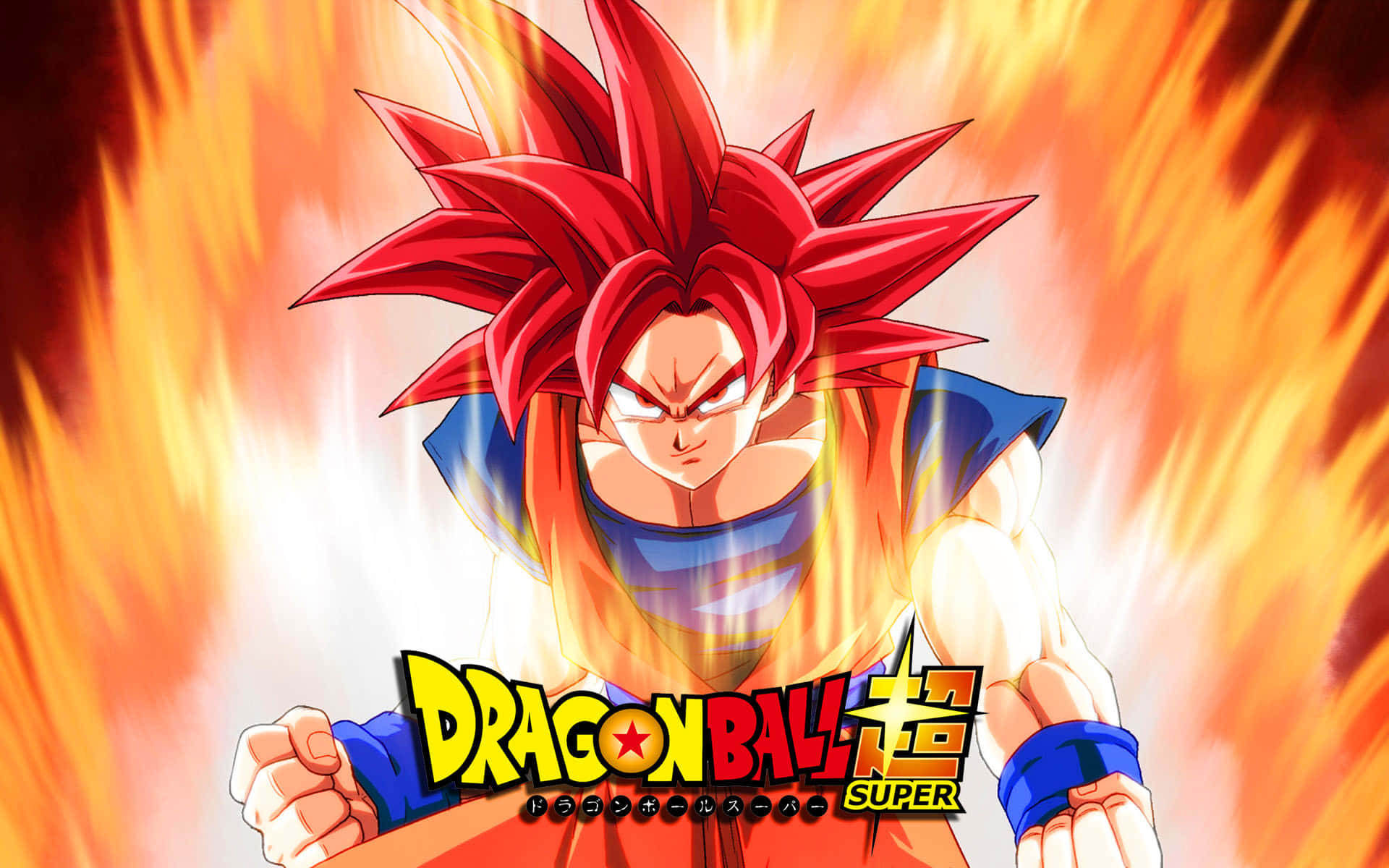 Super Saiyan, spiky red hair, glowing eyes, Full HD Desktop Wallpaper