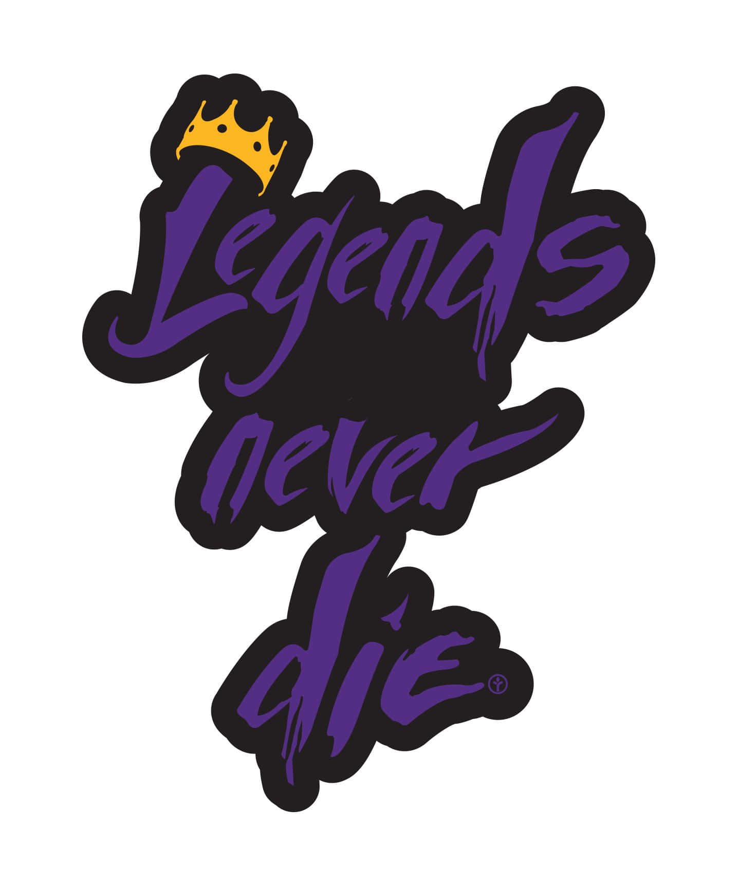 Legends Never Die, purple graffiti-style text, gold crown, HD Phone Wallpaper