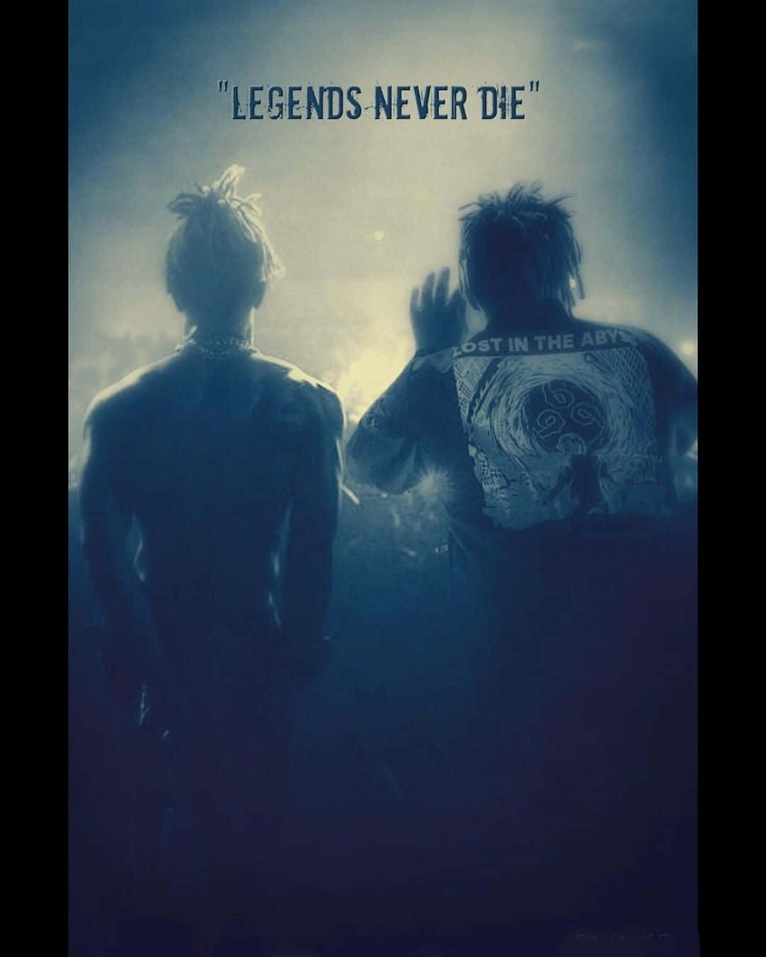 Legends Never Die, misty blue light, silhouetted figures, HD Phone Wallpaper