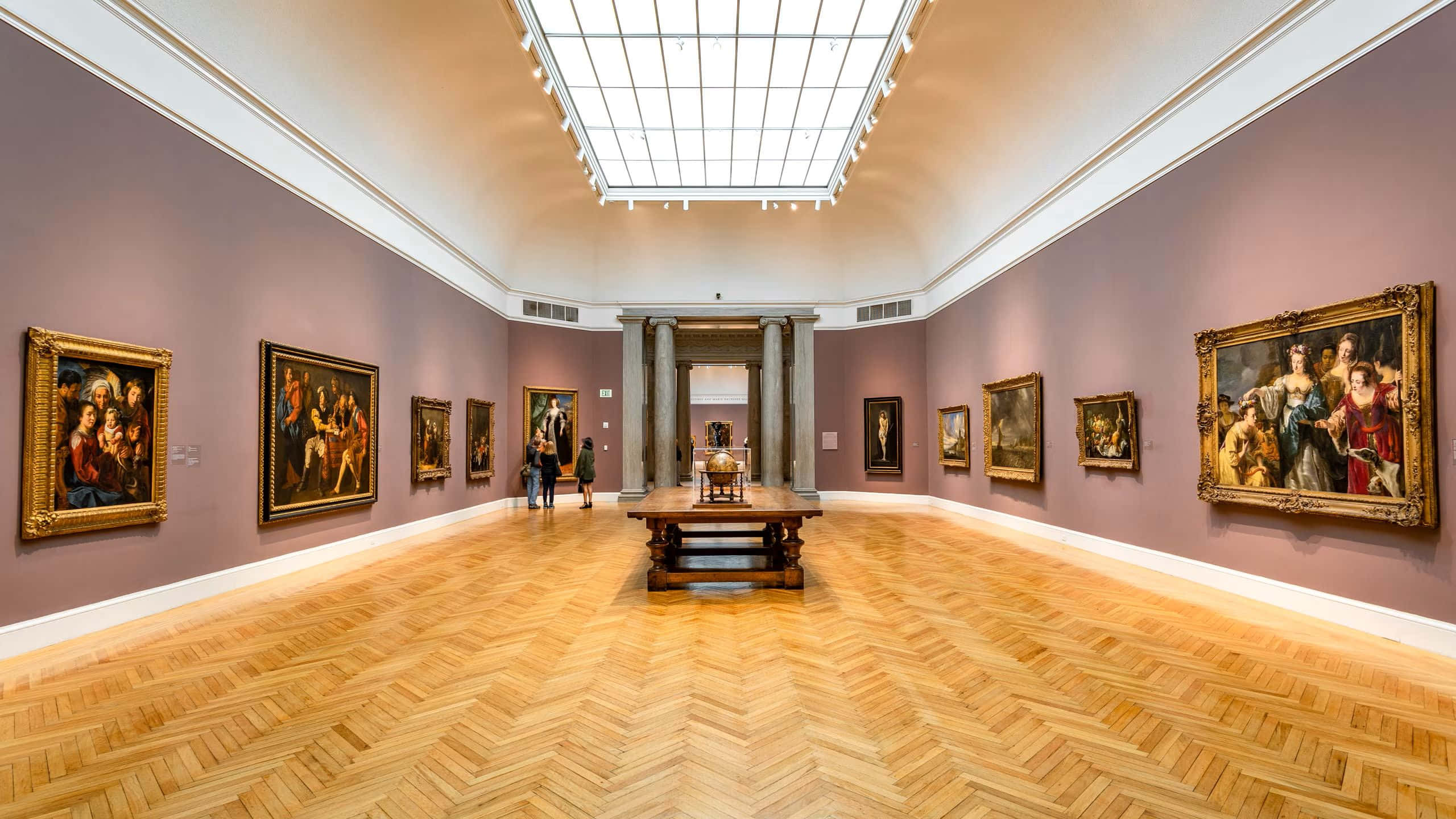 Legion Of Honor, herringbone wood floors, classical paintings, 2K Desktop Wallpaper