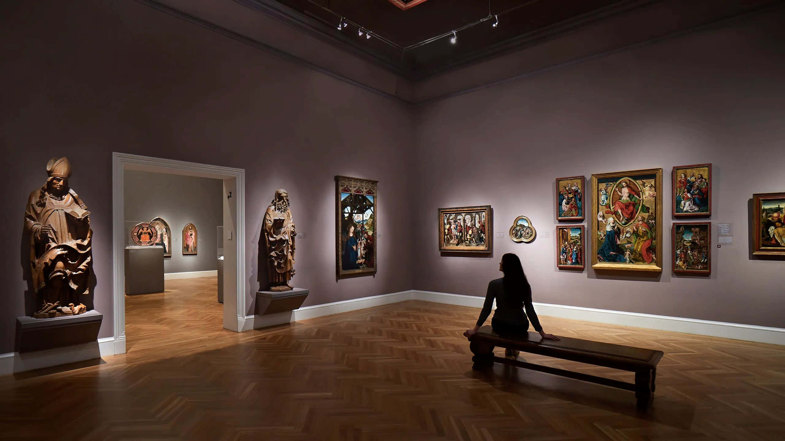 Legion Of Honor, art gallery, bench, 2K Desktop Wallpaper