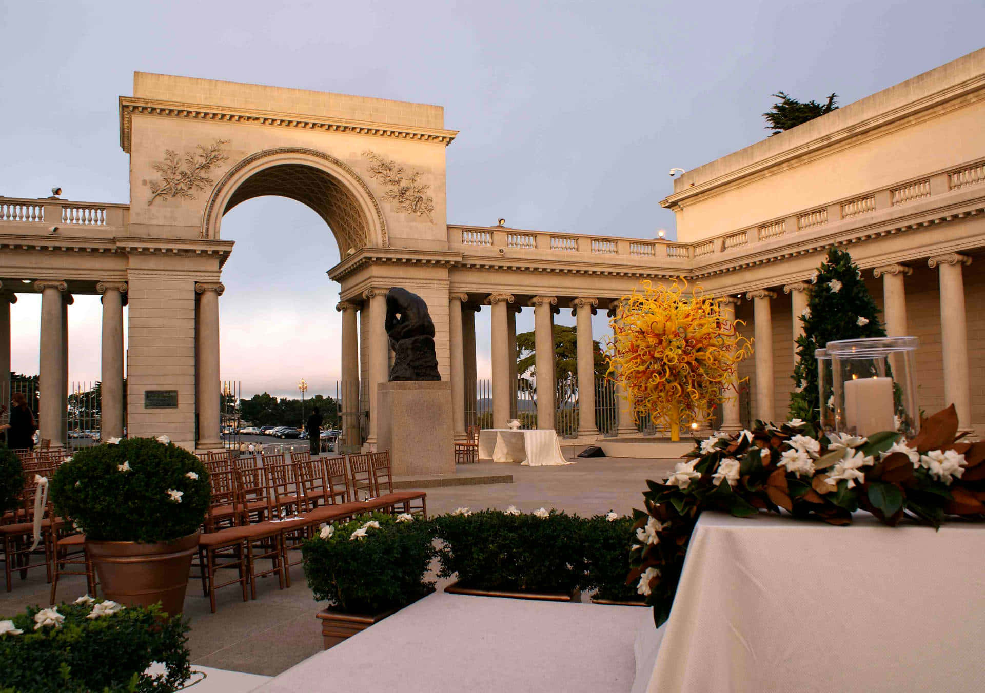 Legion Of Honor, courtyard, twilight, Full HD Desktop Wallpaper