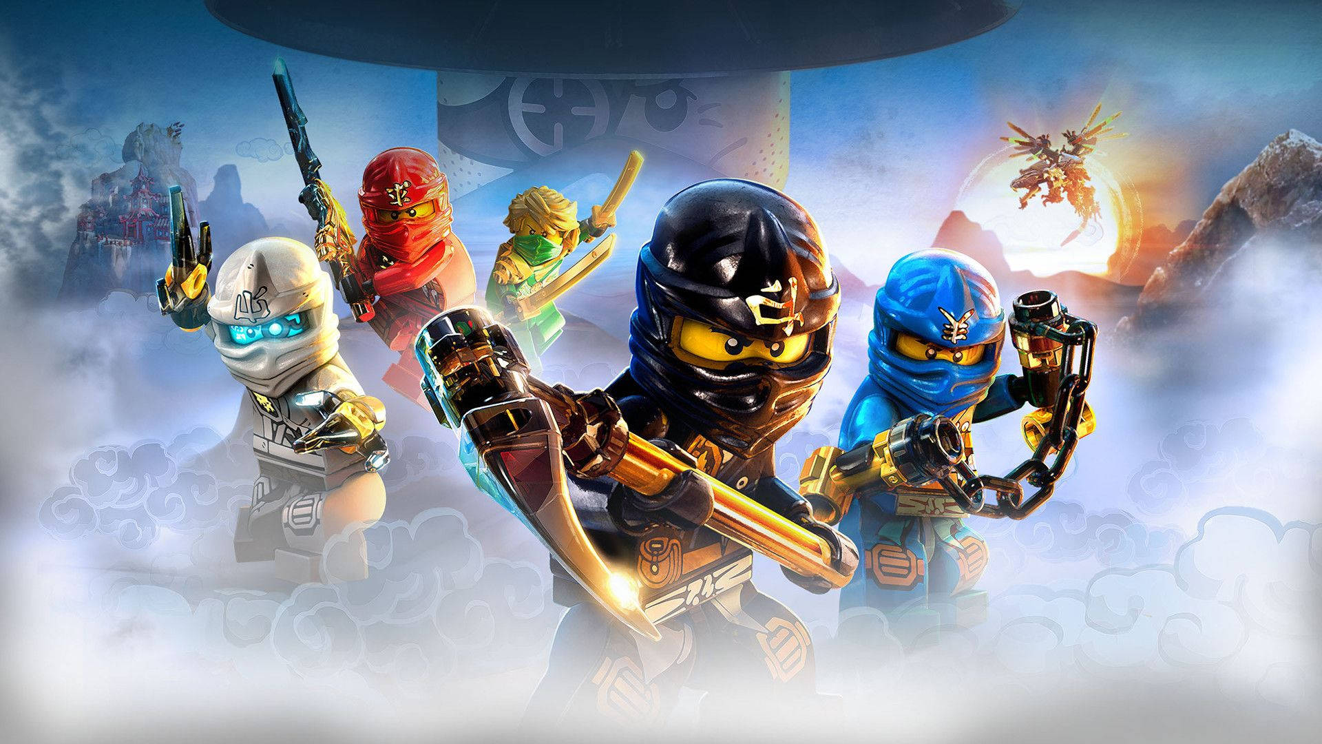 Lego Ninjago, colored ninjas, dragon, Full HD Desktop Wallpaper