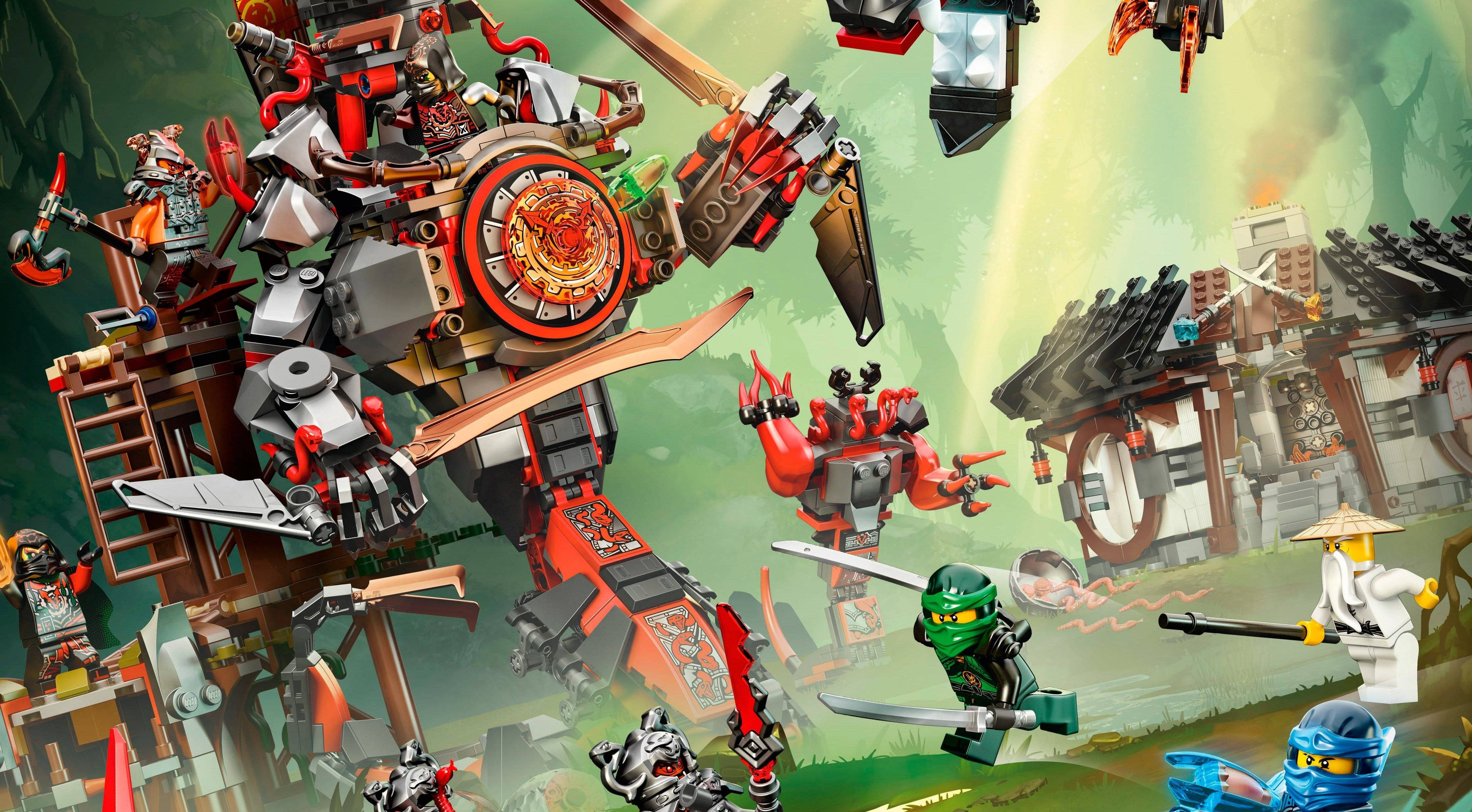 Lego Ninjago, fighting mechanised robot, giant mechanical monsters, 4K Desktop Wallpaper