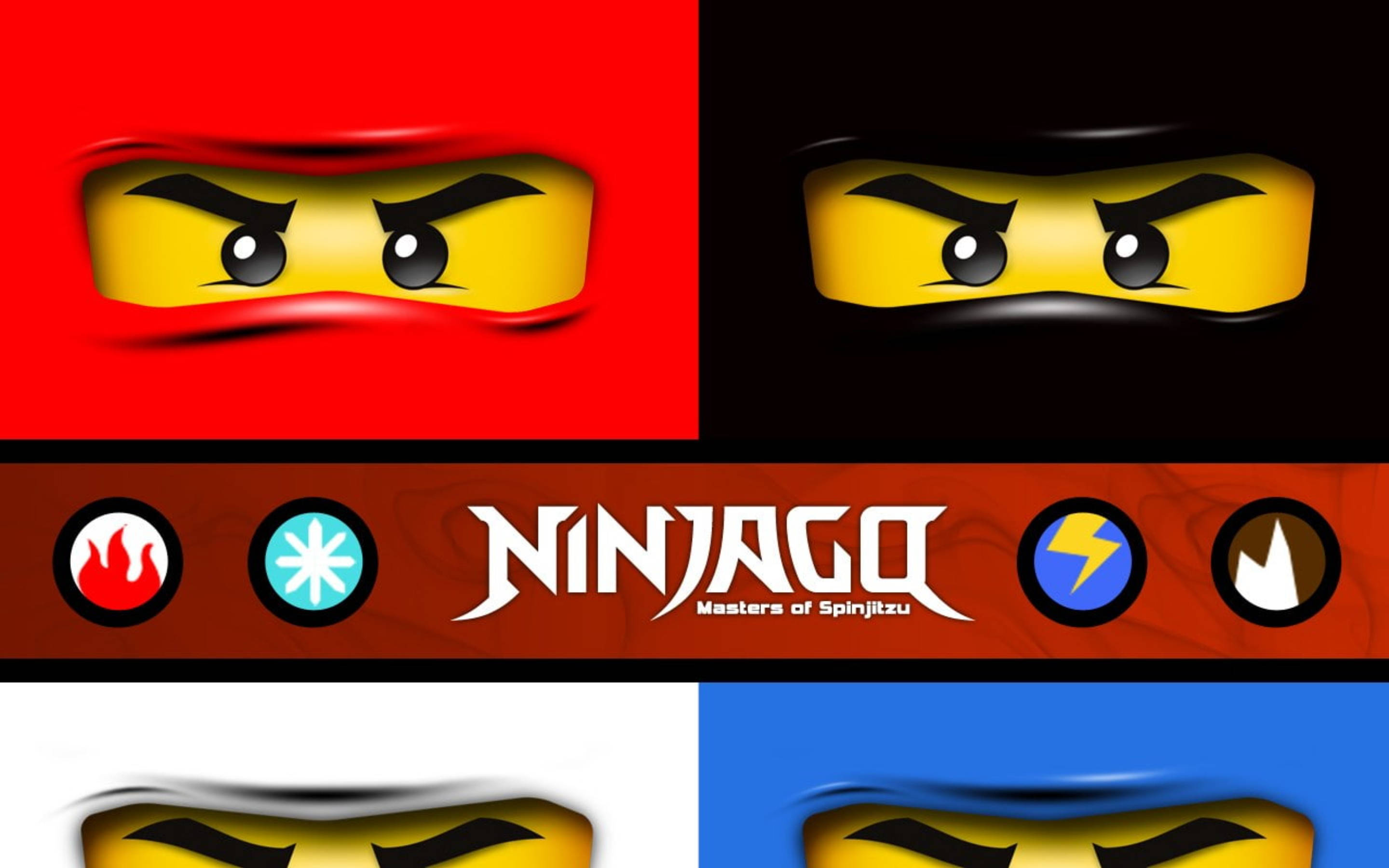 Lego Ninjago, ninja faces, colored masks, 2K Desktop Wallpaper