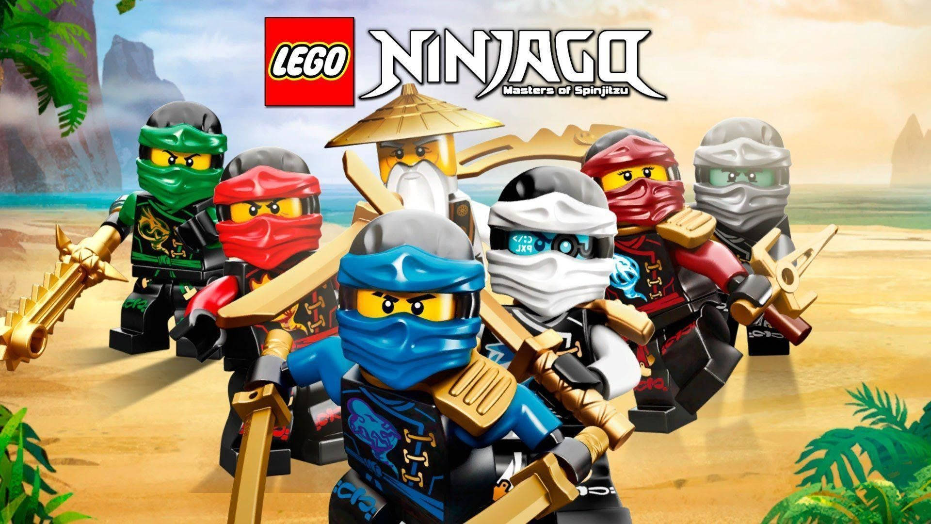 Lego Ninjago, colorful ninja gear, golden weapons, Full HD Desktop Wallpaper