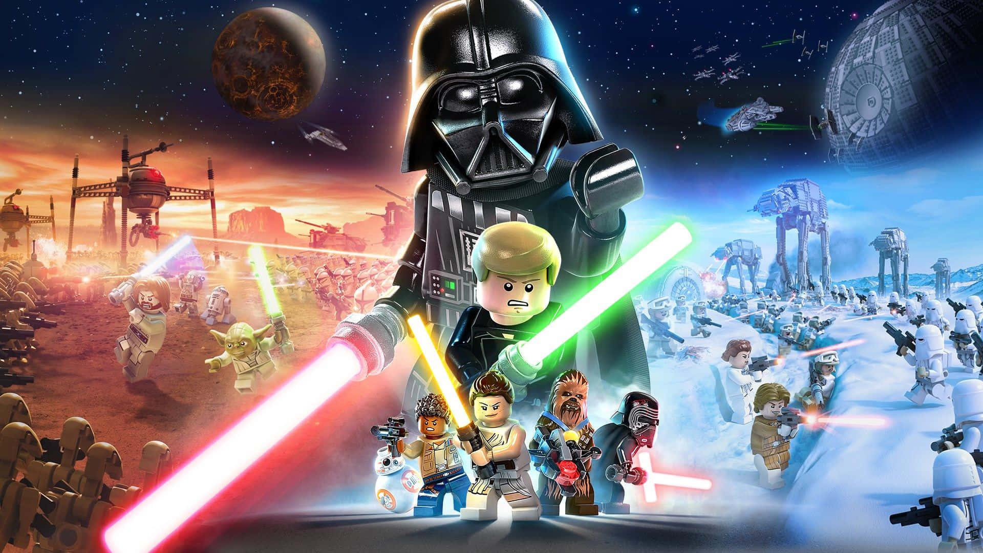 LEGO Star Wars, lightsabers, desert planet, Full HD Desktop Wallpaper