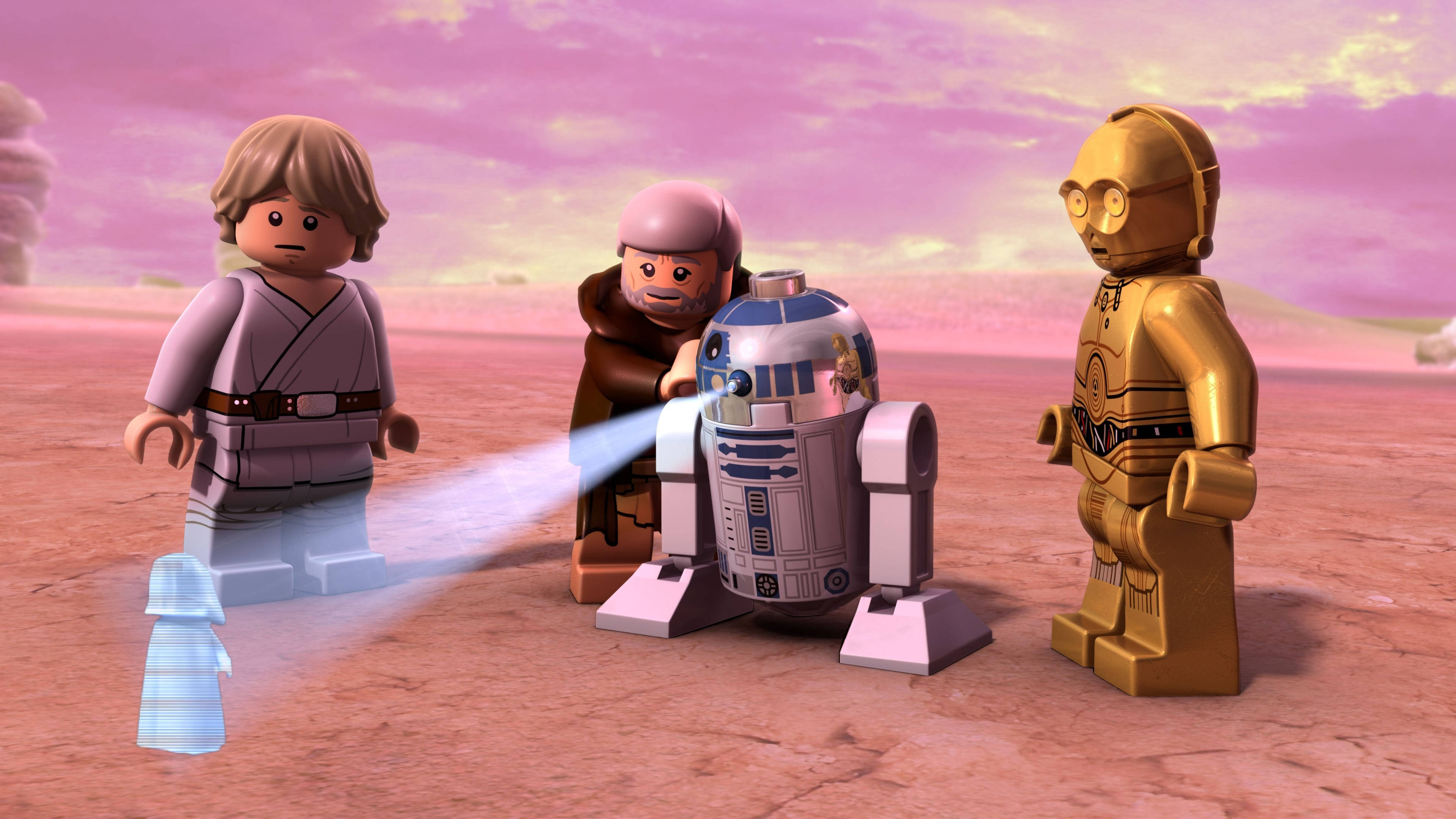 Lego Star Wars, pink desert planet, twilight sky, 4K Desktop Wallpaper
