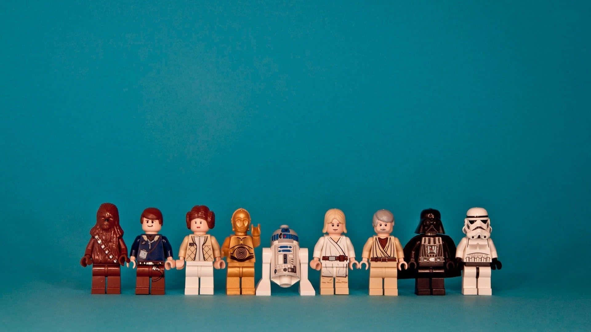 Lego Star Wars, minifigures, teal background, Full HD Desktop Wallpaper