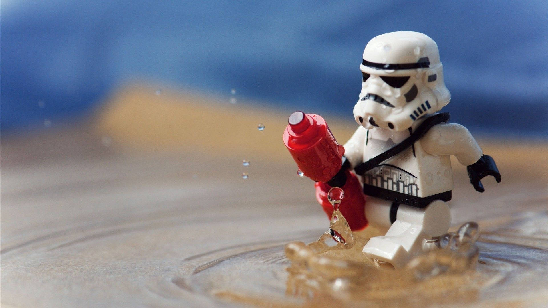 LEGO Star Wars, stormtrooper, red water gun, Full HD Desktop Wallpaper