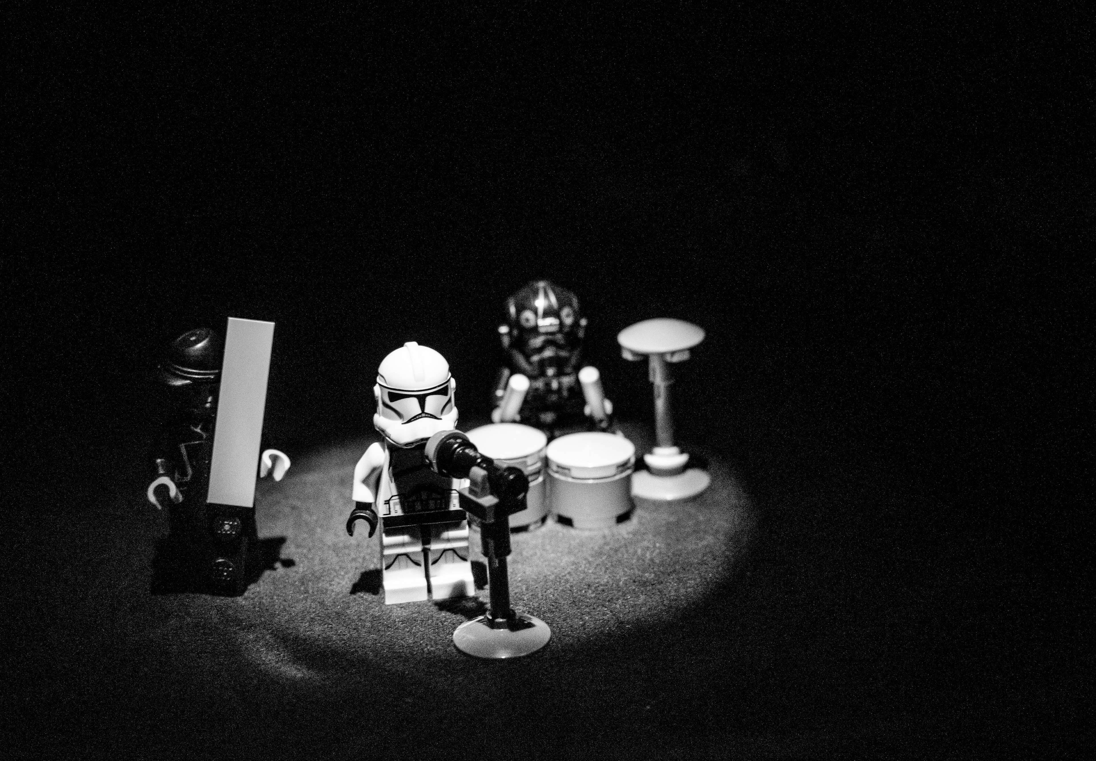 LEGO Star Wars, black and white spotlight, stage, 4K Desktop Wallpaper