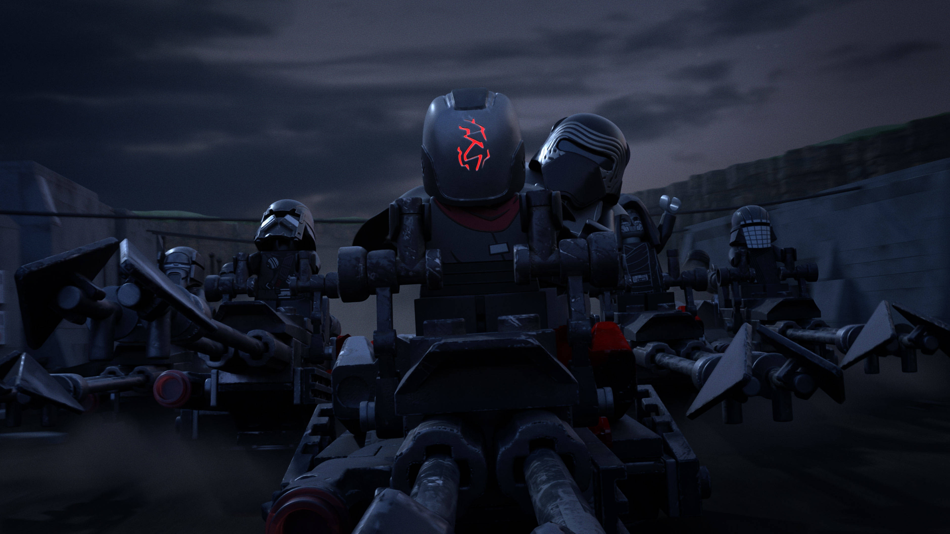 Lego Star Wars, stormtroopers, glowing red insignias, 4K Desktop Wallpaper
