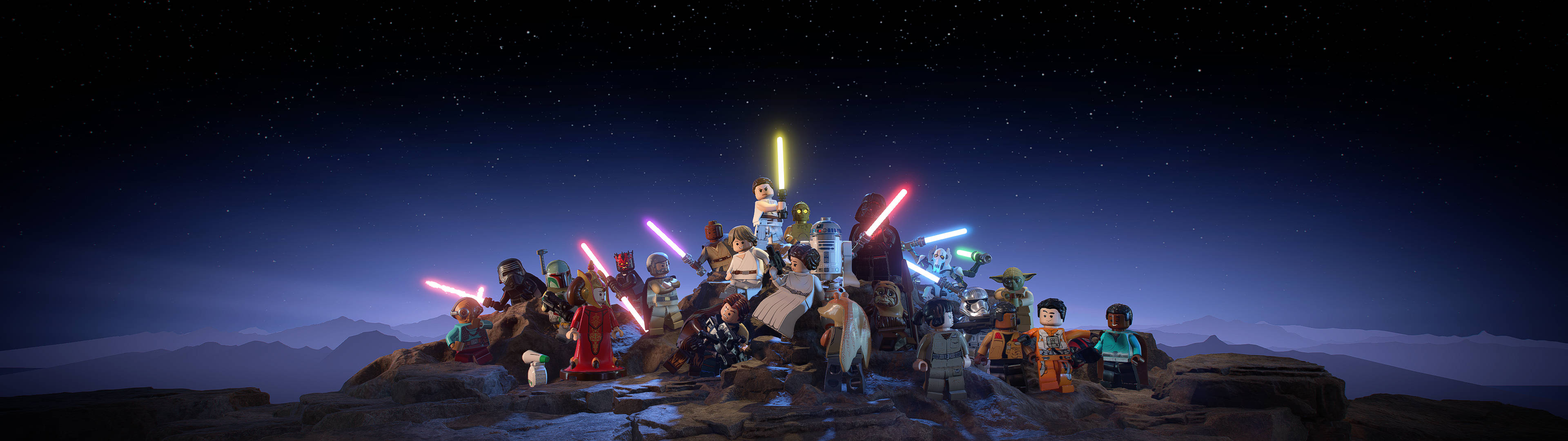 Lego Star Wars, rocky peak, starry night sky, 4K Desktop Wallpaper