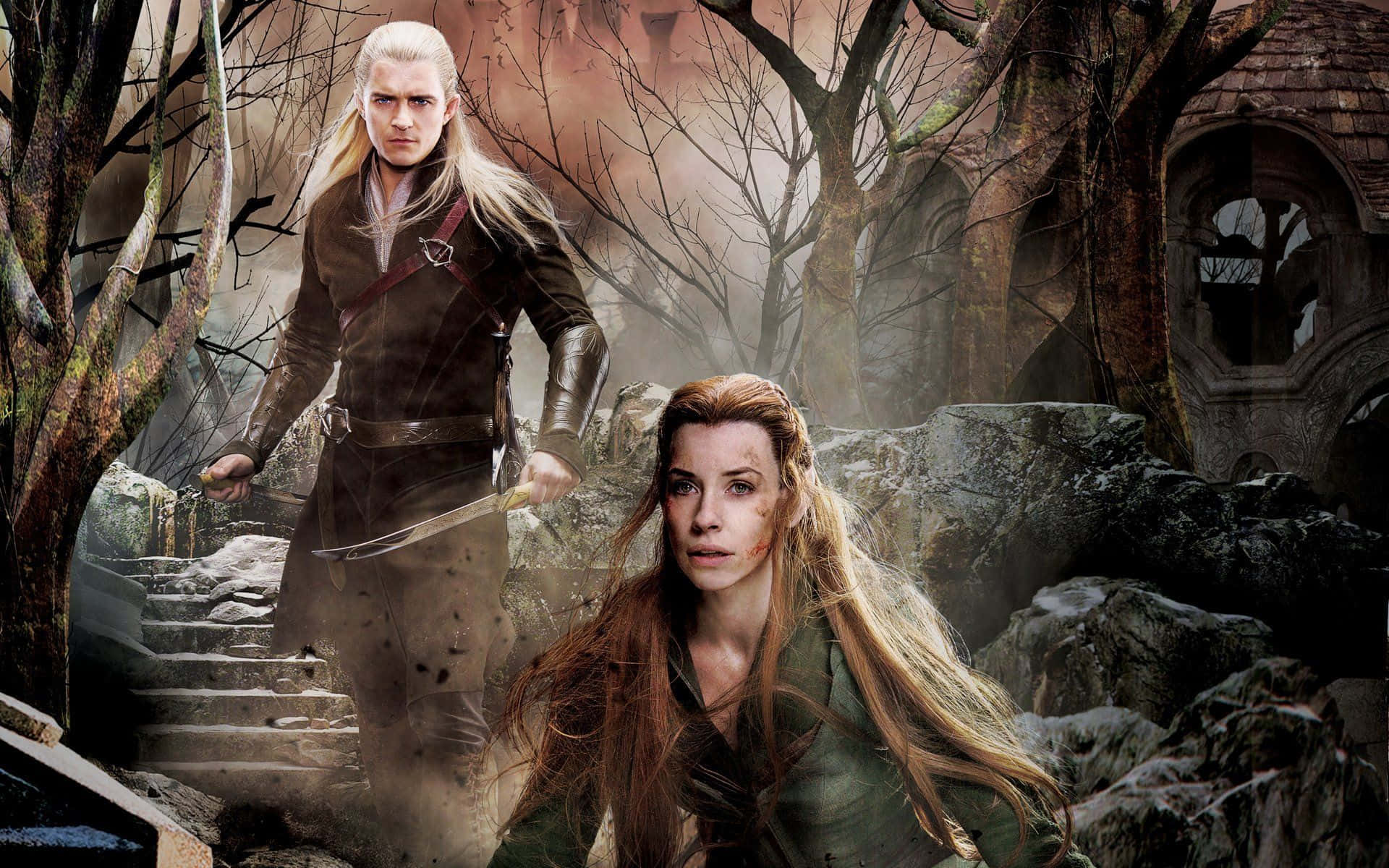Legolas, fantasy warriors, misty ruin forest, Full HD Desktop Wallpaper