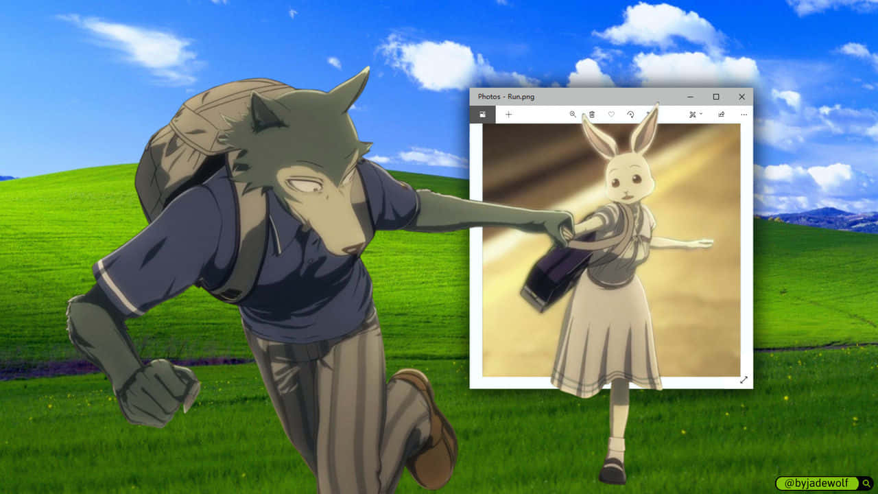 Legosi, wolf-like anime character, grassy field, HD Desktop Wallpaper