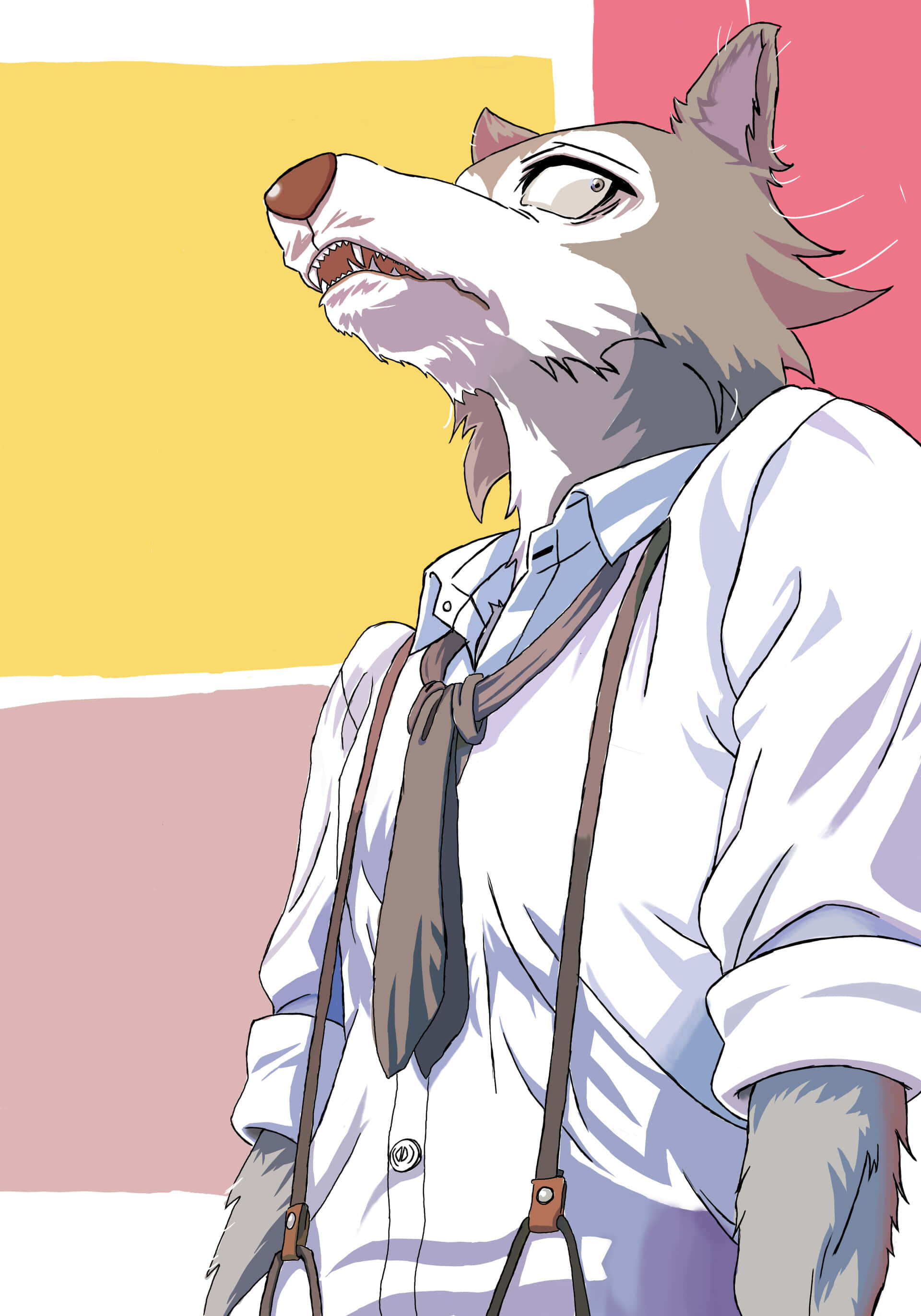 Legosi, wolf-like anime character, white shirt, 2K Phone Wallpaper