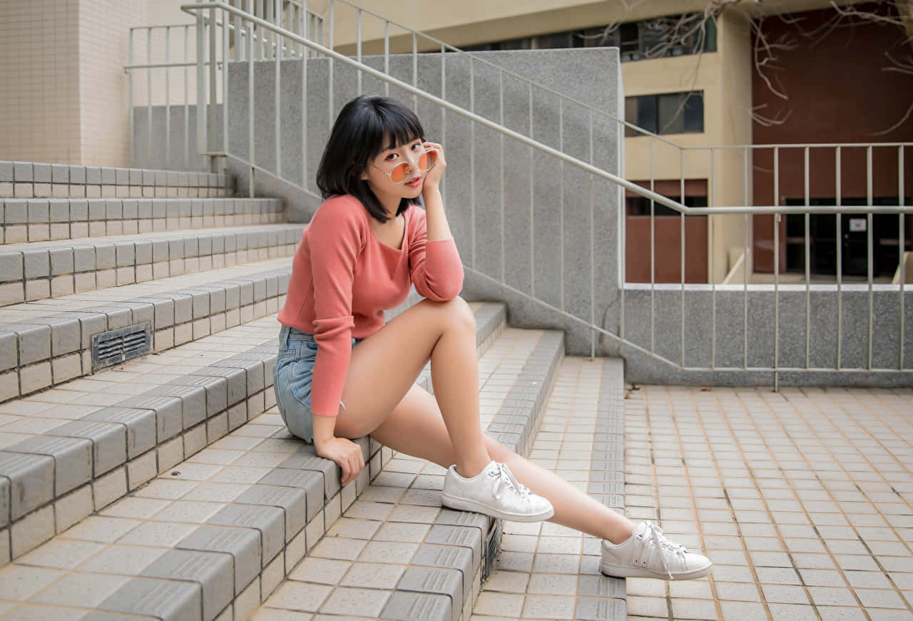white sneakers, female thighs, coral sweater, HD Desktop Wallpaper