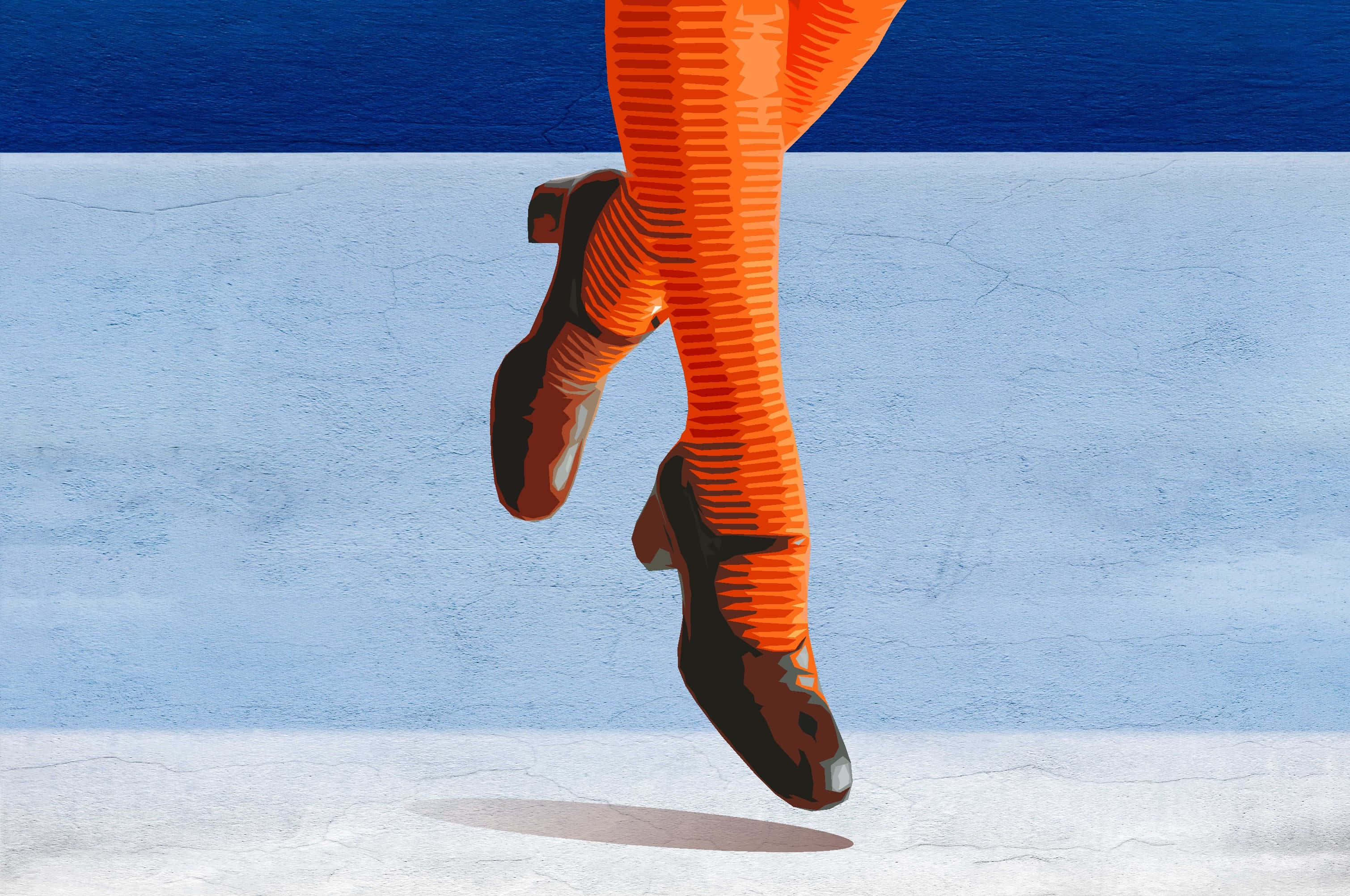 vibrant orange, striped tights, black heels, 2K Desktop Wallpaper