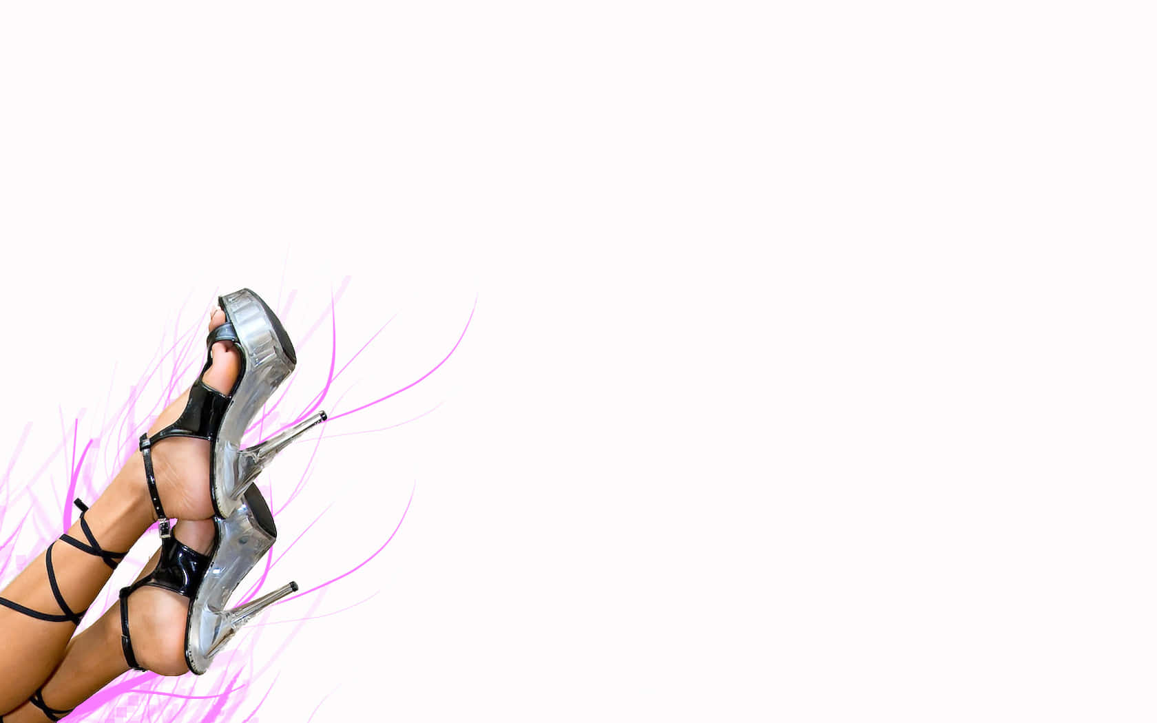 black strappy silver high heels, white background, pink abstract swirls, HD Desktop Wallpaper