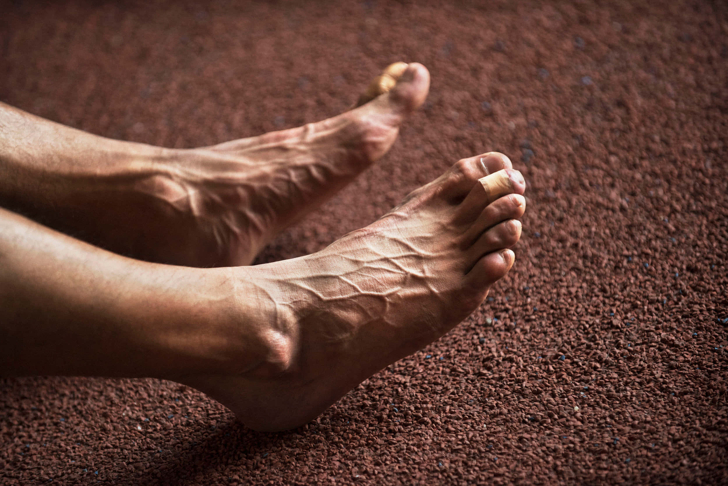 male feet, prominent veins, bandaged toes, Full HD Desktop Wallpaper