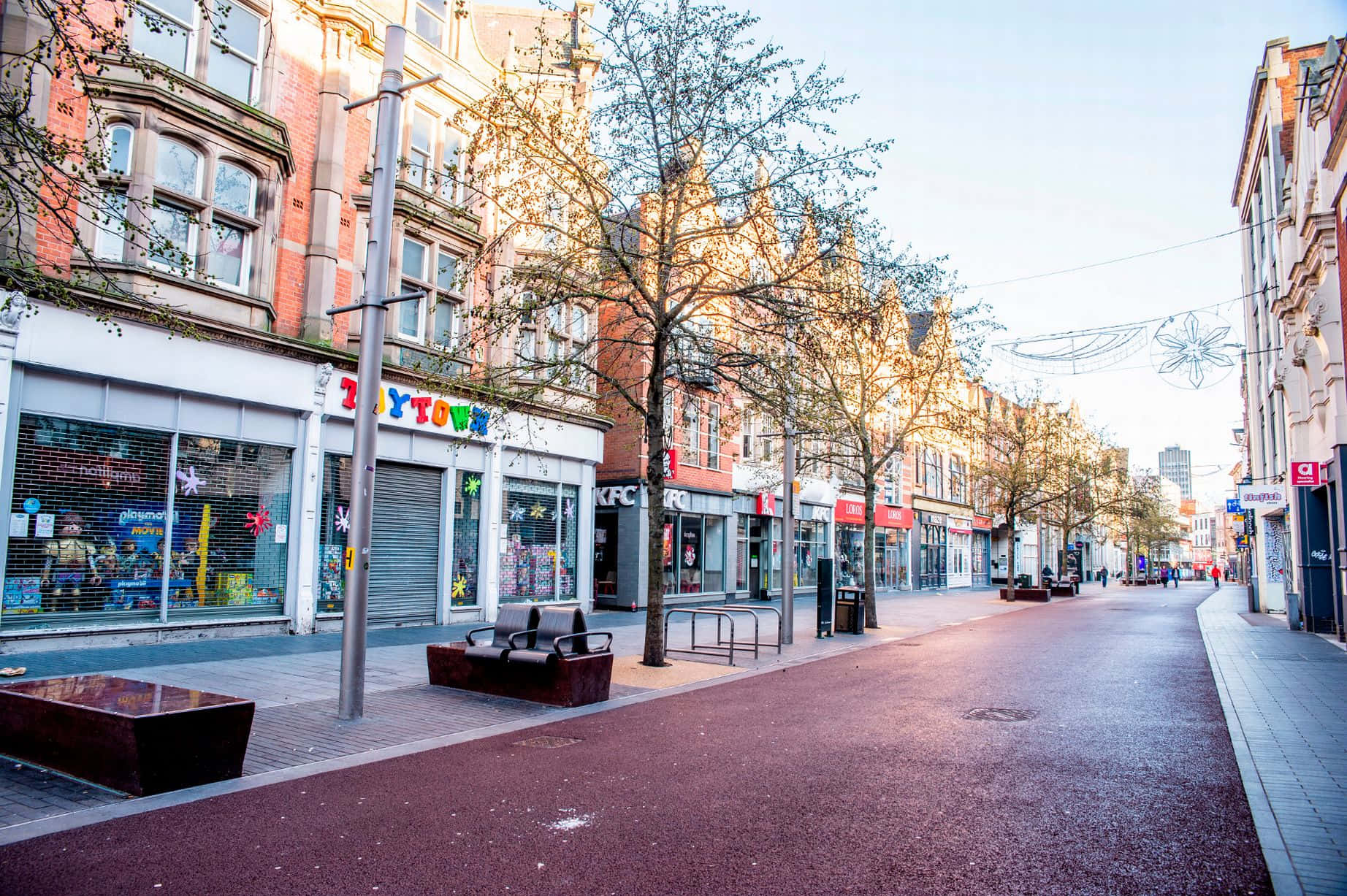 Leicester Cityscape, urban street, brick buildings, HD Desktop Wallpaper