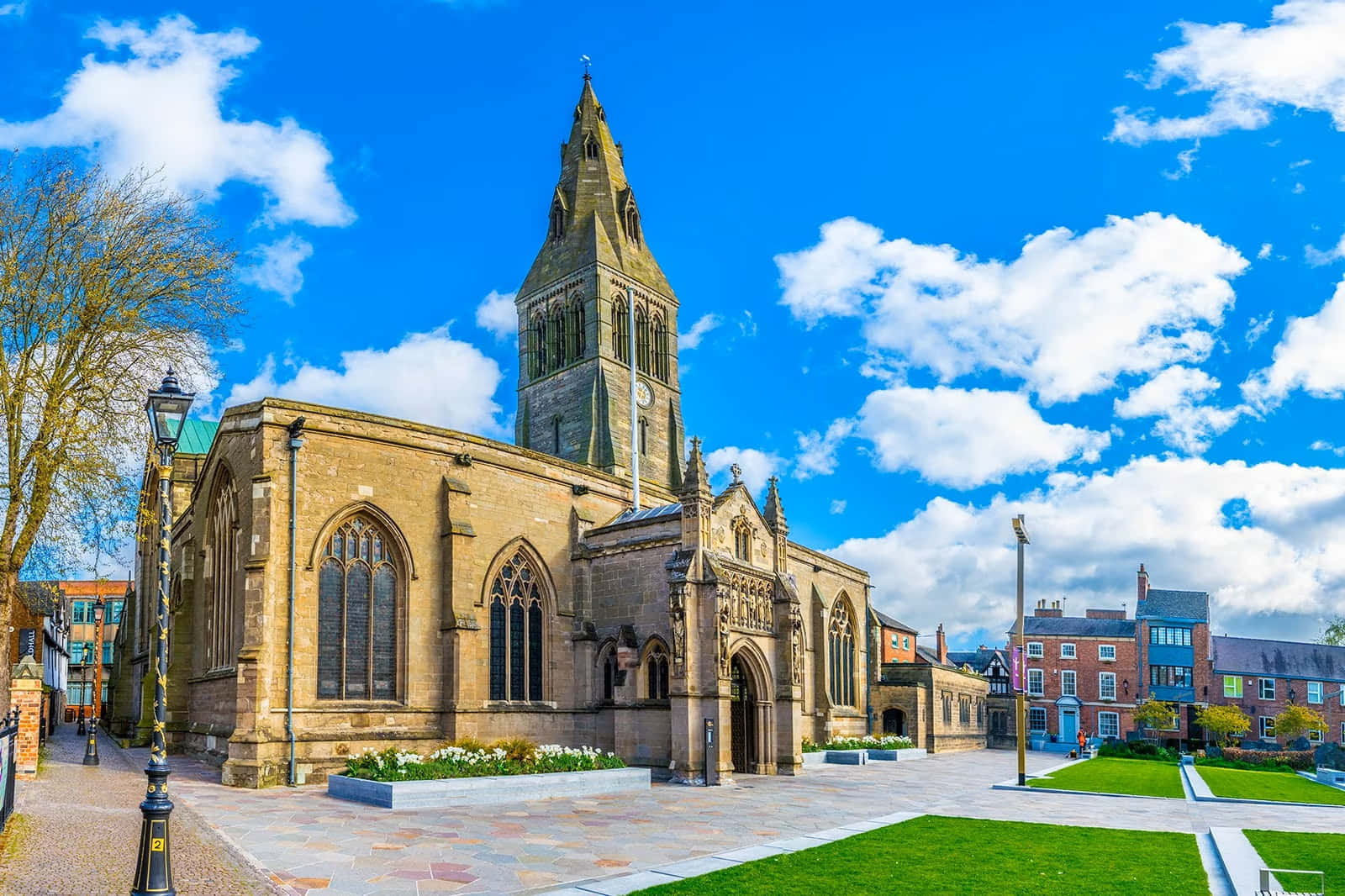 Leicester City, stone church, tall spire, HD Desktop Wallpaper