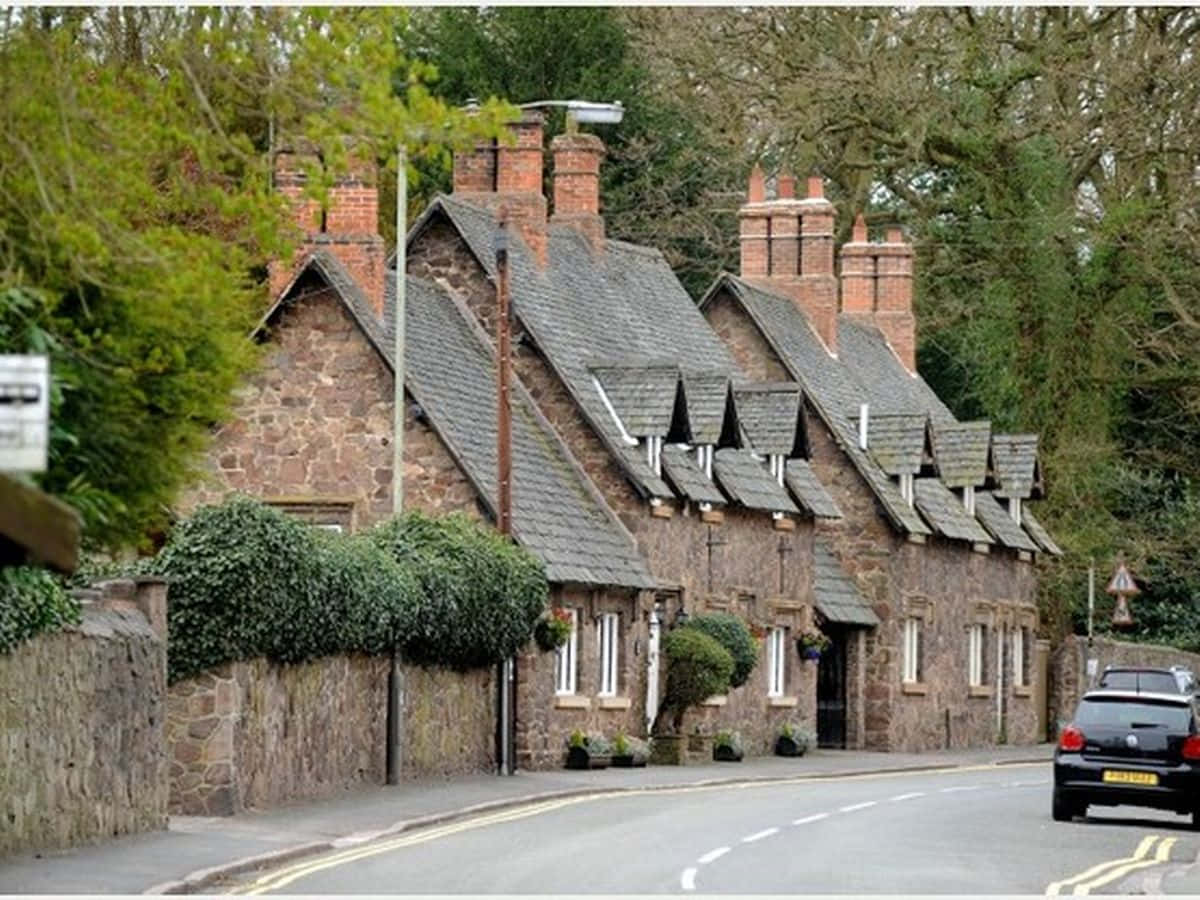 traditional stone cottages, Leicester U K, slate roofs, SD Desktop Wallpaper