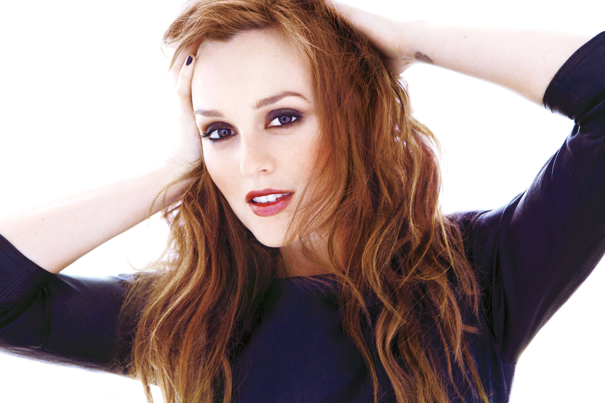 Leighton Meester, red lips, fiery red hair, Full HD Desktop Wallpaper
