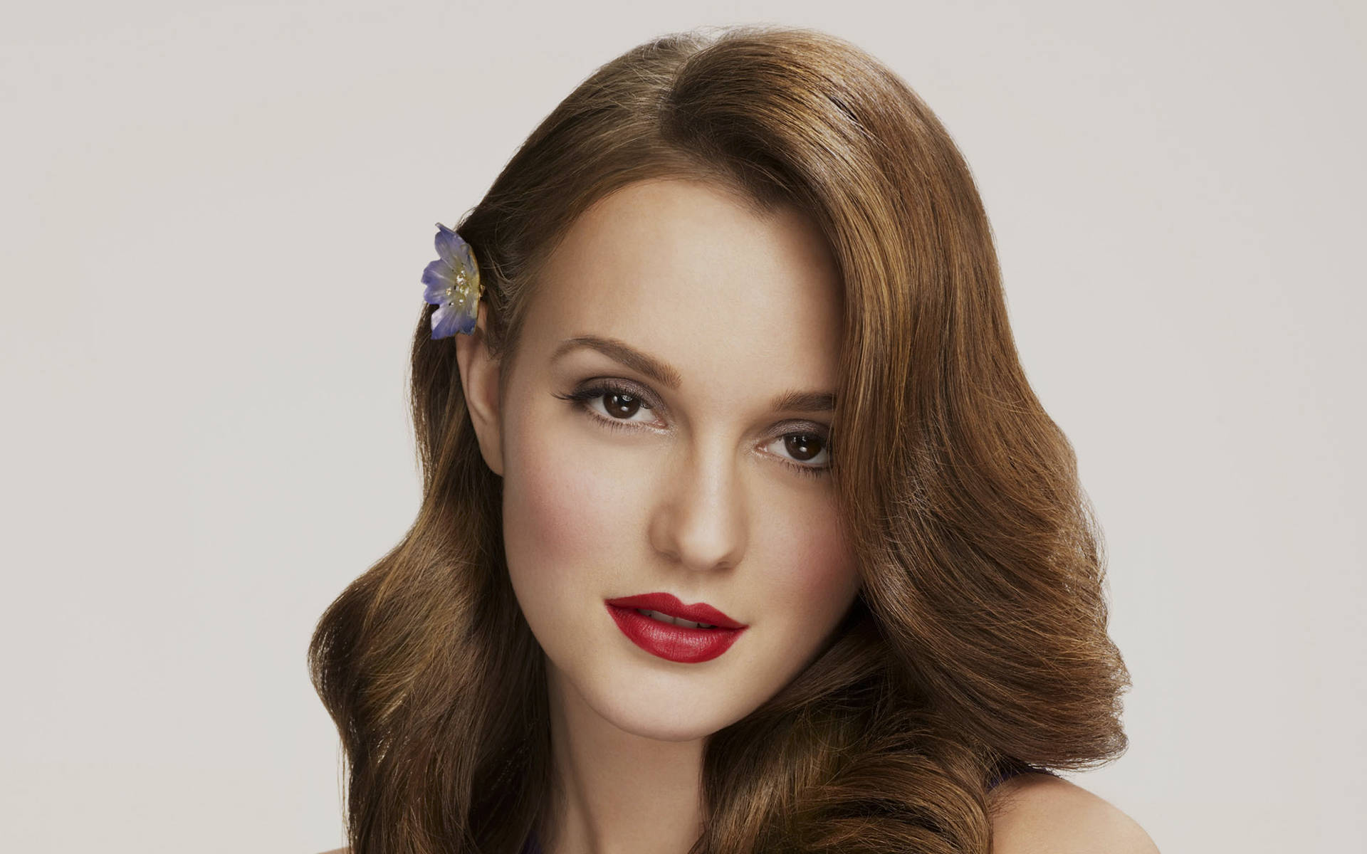 Leighton Meester, wavy brown hair, red lipstick, Full HD Desktop Wallpaper