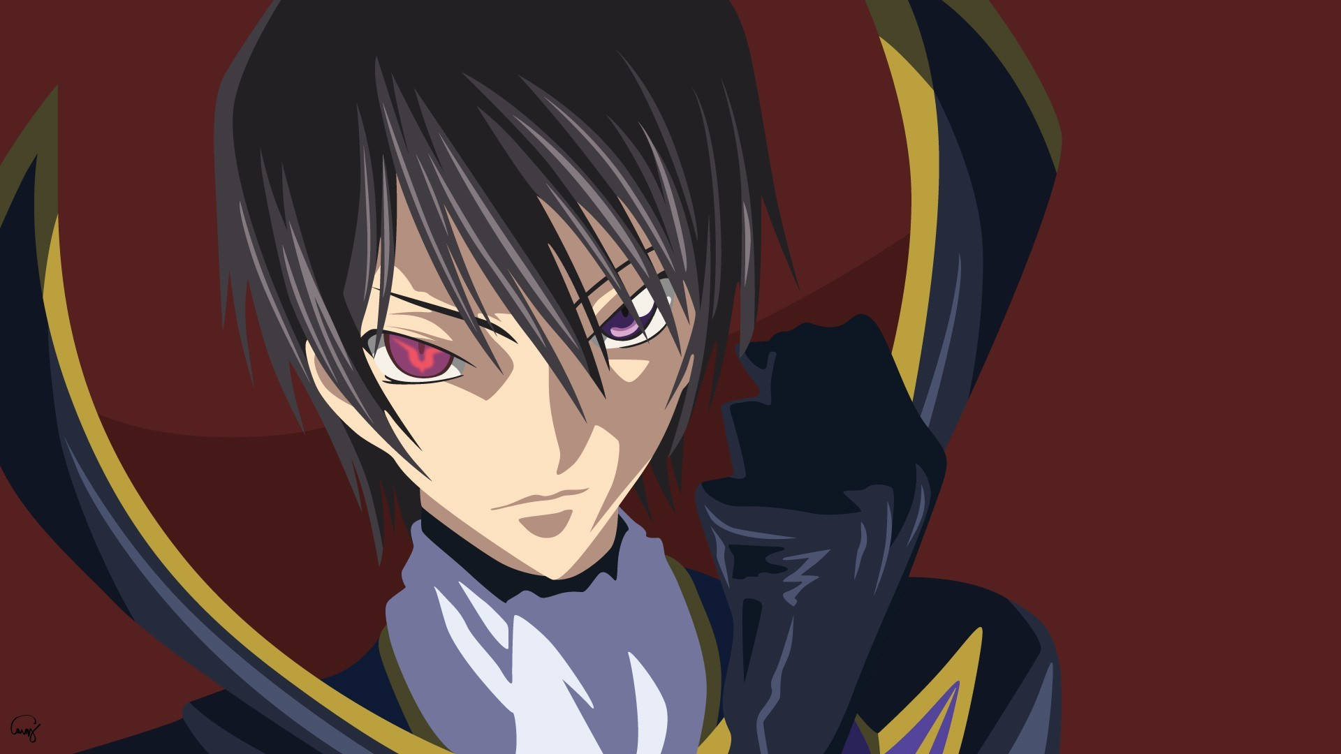 Lelouch Lamperouge, dark hair, glowing red eyes, Full HD Desktop Wallpaper