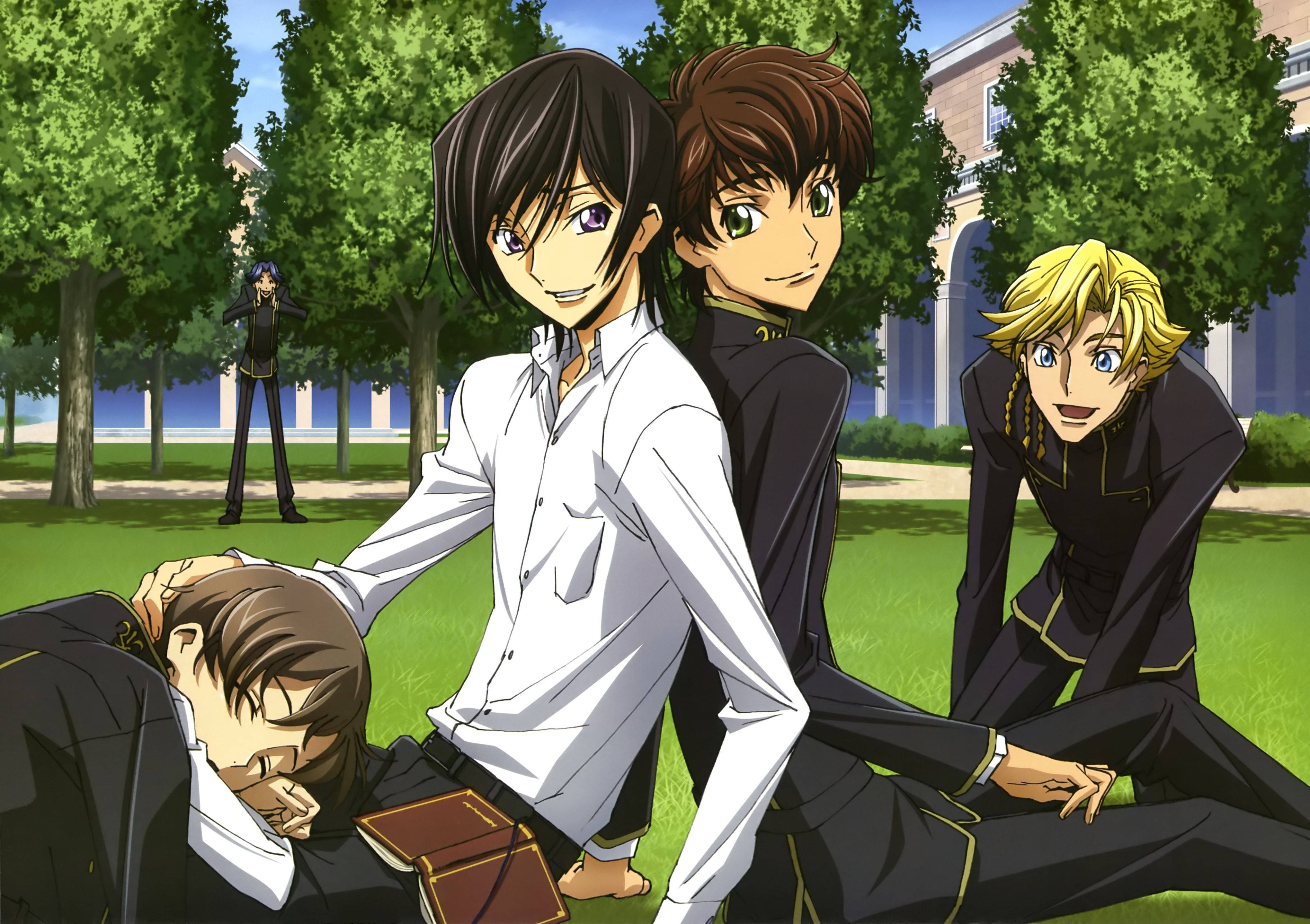 Lelouch Lamperouge, school uniforms, grass, 4K Desktop Wallpaper